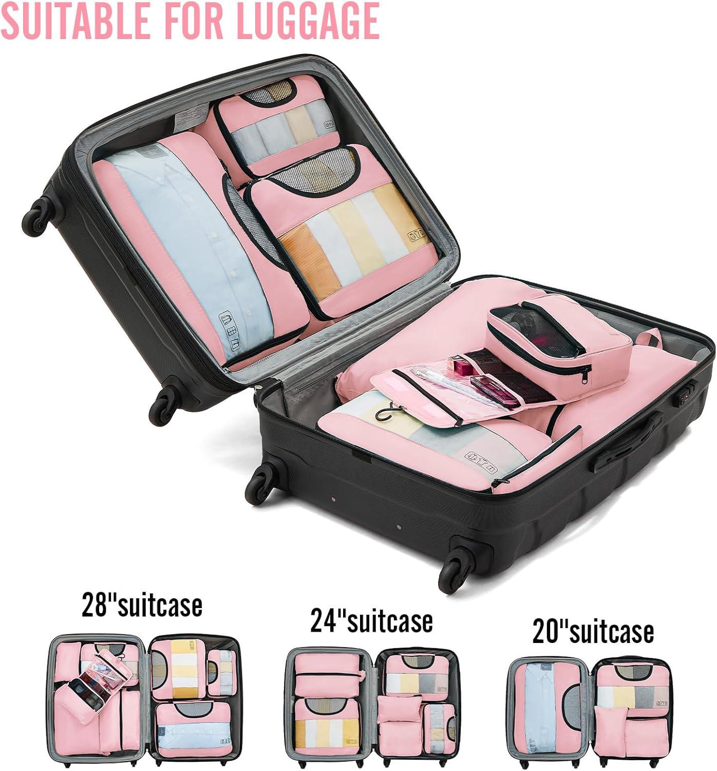 Veken 8 Set Packing Cubes for Travel Essentials, Suitcase Organizer Bags Set for Luggage, Road Trip Travel Accessories in 4 Sizes (Extra Large, Large, Medium, Small), Pink