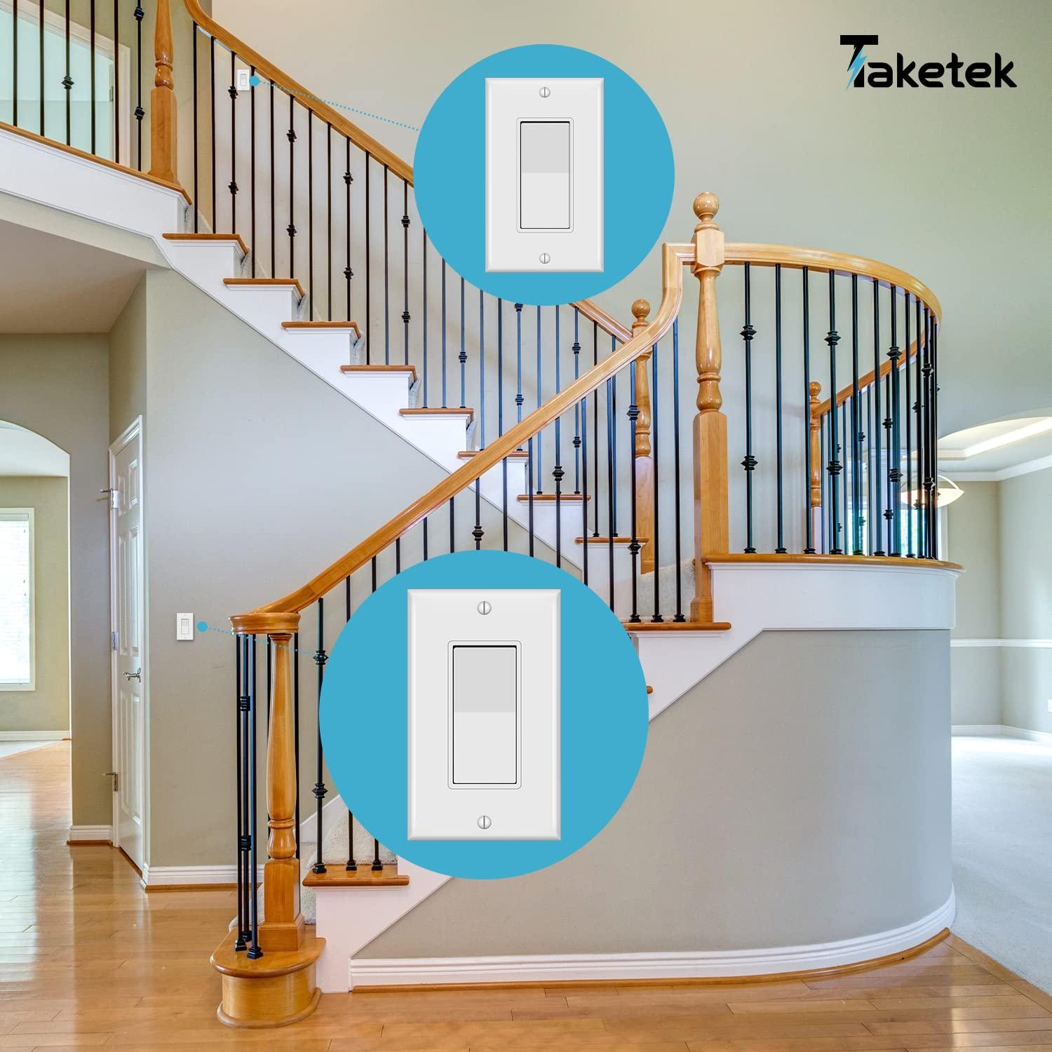 3 Way Decorator Switch with Wall Plate, Electrical Rocker Light Switch, Single Pole or Three Way, 3 Wire, 15A 120V/277V, UL Listed, White (10 Pack)