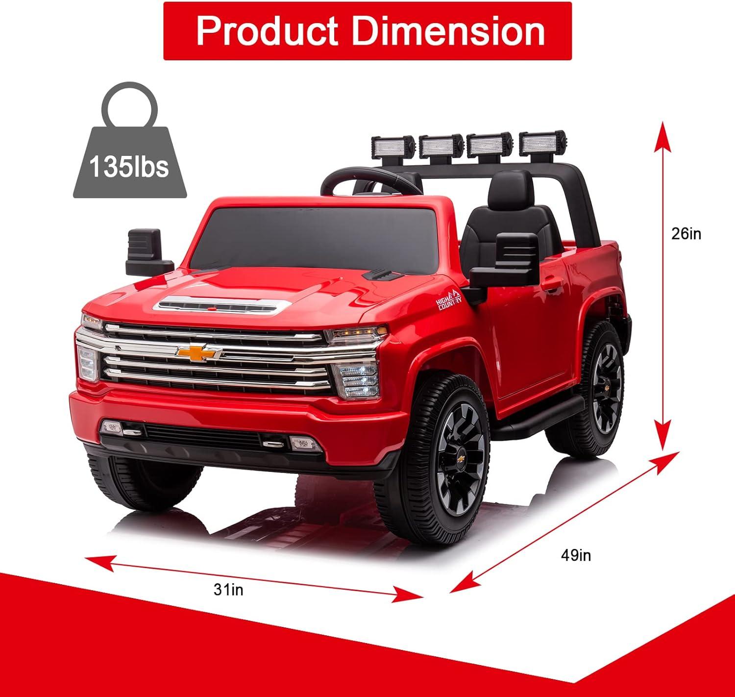 LUIBAS 24V Ride on Toy, 2 Seater Licensed Chevrolet Silverado HD with Remote Control, Battery Powered Kids Electric Ride on Truck for Boys Girls with Wear-Resistant EVA Tires, Music, Bluetooth, Red