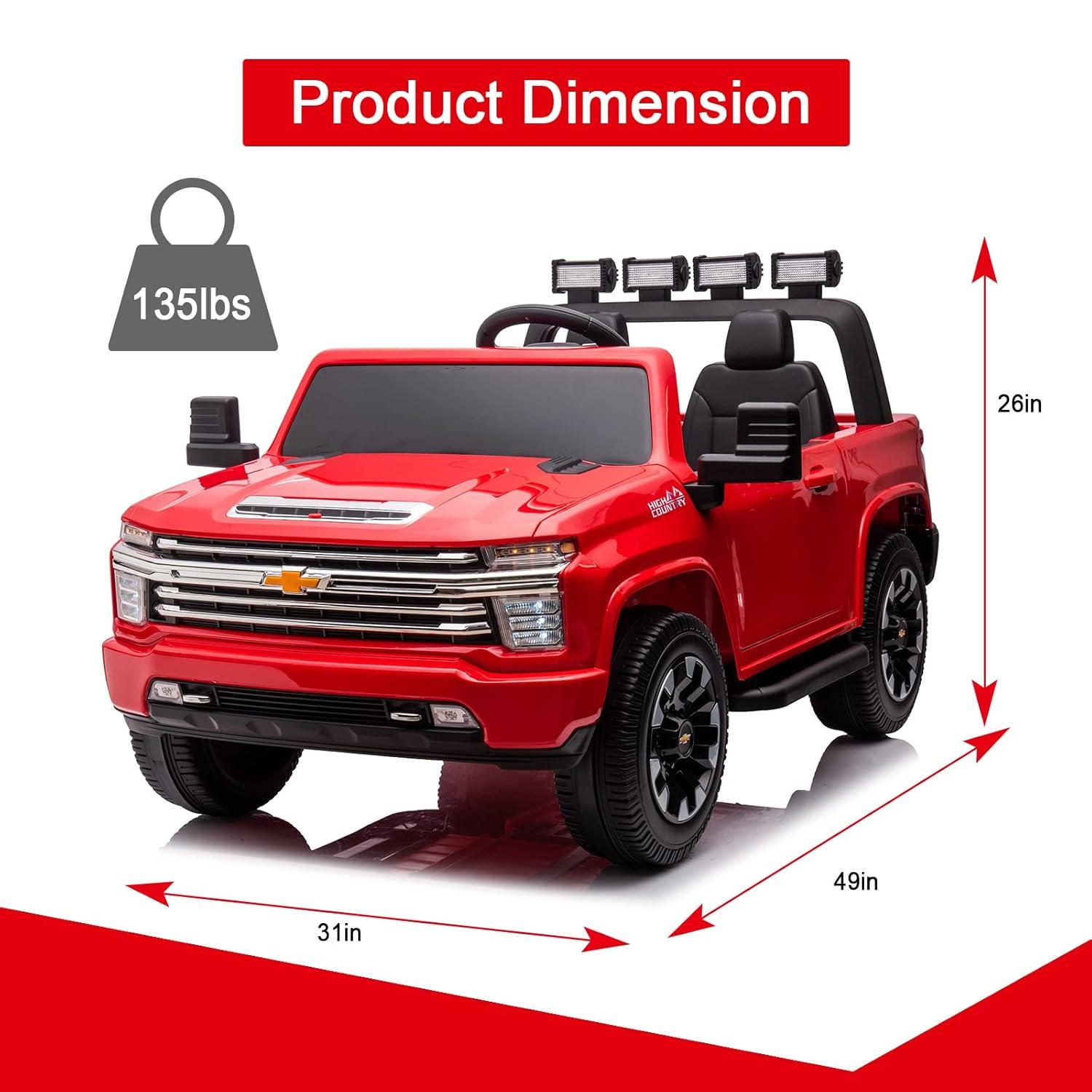 LUIBAS 24V Ride on Toy, 2 Seater Licensed Chevrolet Silverado HD with Remote Control, Battery Powered Kids Electric Ride on Truck for Boys Girls with Wear-Resistant EVA Tires, Music, Bluetooth, Red