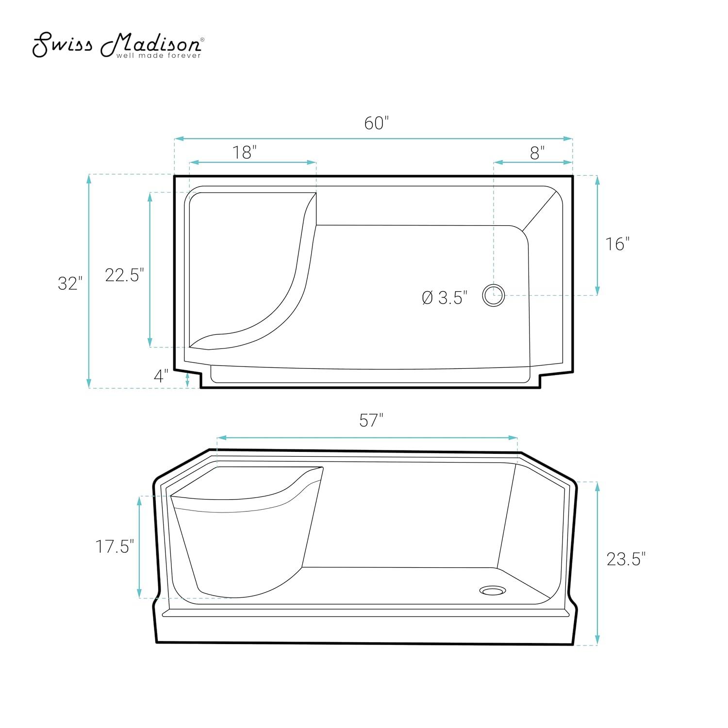 Aquatique 60" x 32" Shower Base in Matte Black