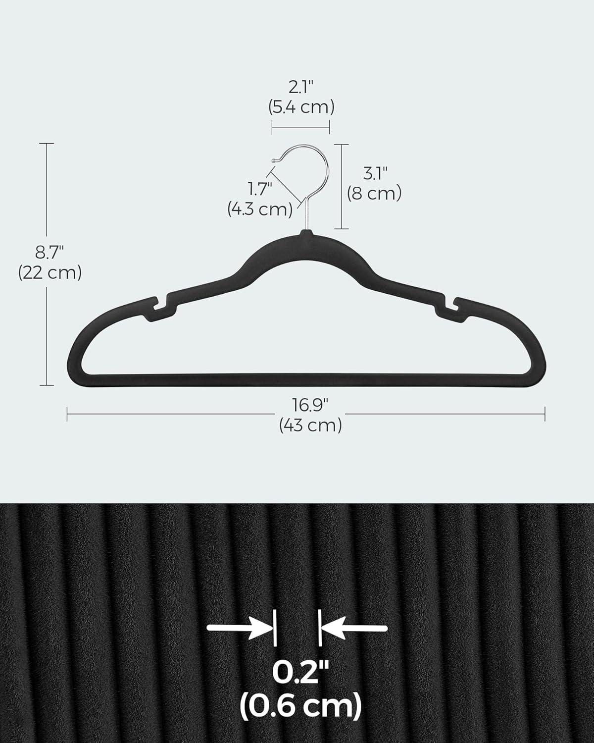 SONGMICS Velvet Hangers 30 Pack, Non-Slip Clothes Hangers, Suit Hangers with Shoulder Notches, Pants Bar, 360° Swivel Hook, Space-Saving, for Closet, Ink Black UCRF029B03