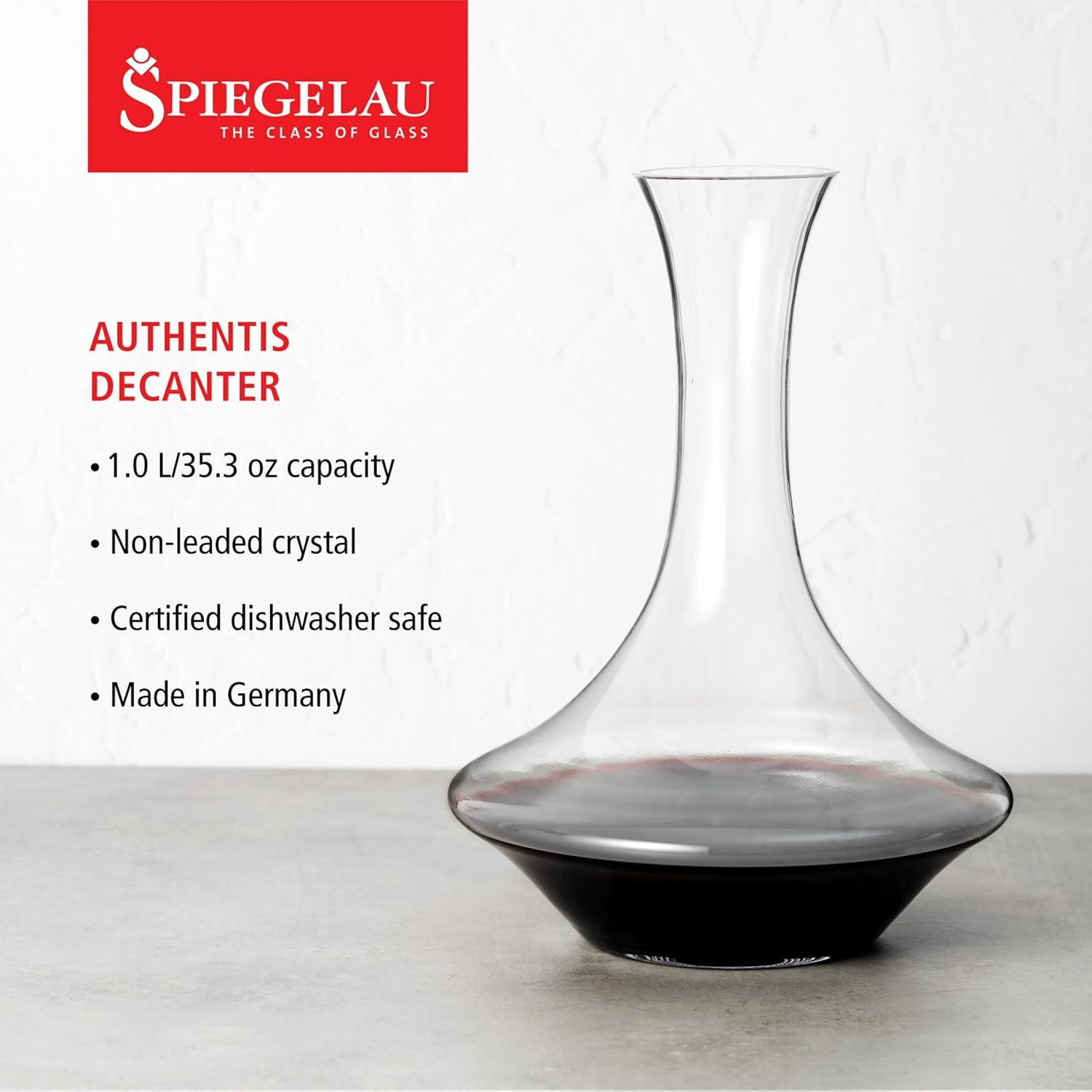 Spiegelau Authentis Decanter Set of 1, Made of Crystal, Modern Wine Decanter, Dishwasher Safe, Professional Quality Wine Gift - 1.0 L/35.3 oz, Clear