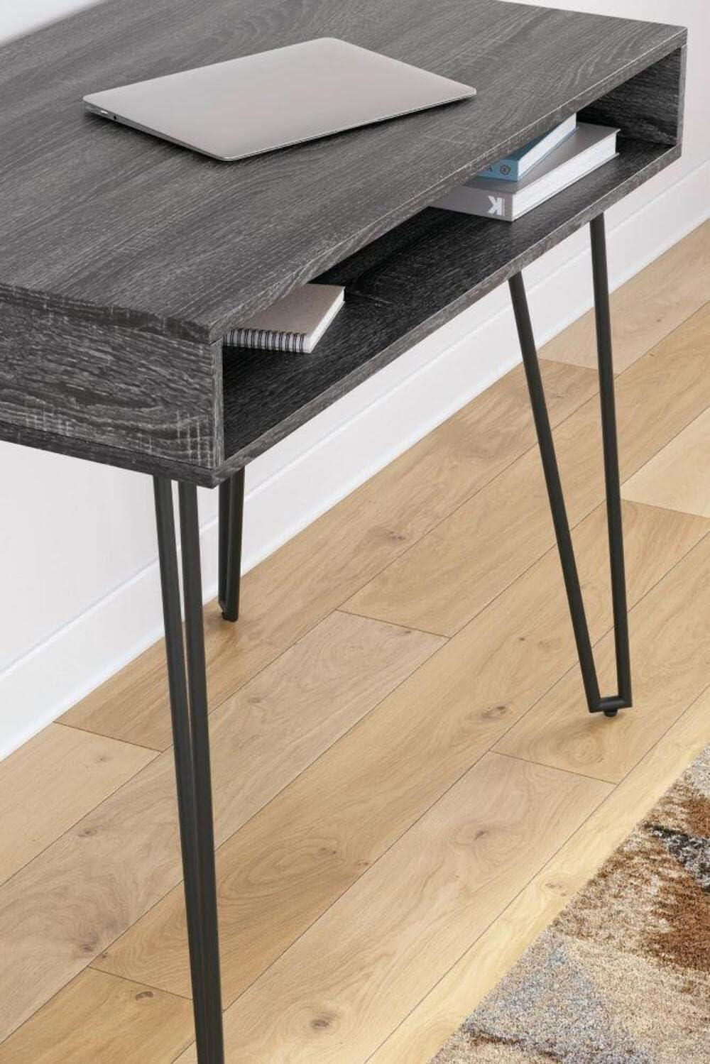 Charcoal Gray Wood Home Office Desk with Black Metal Legs