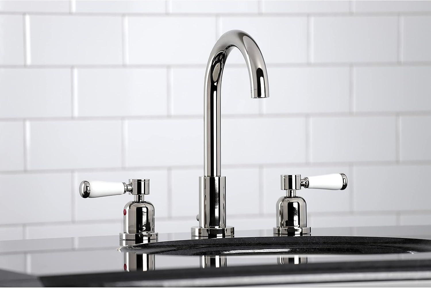 Kingston Brass Paris Two-Handle 3-Hole Deck Mount Widespread Bathroom Faucet with Brass Pop-Up Drain