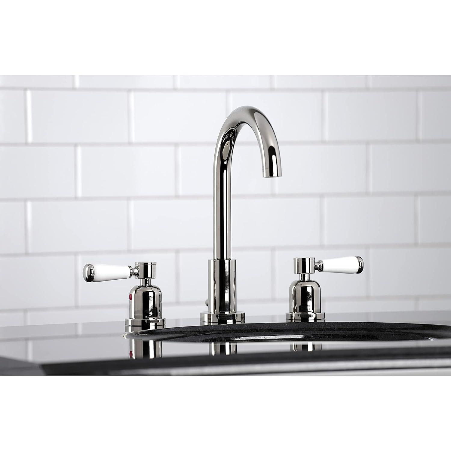 Kingston Brass Paris Two-Handle 3-Hole Deck Mount Widespread Bathroom Faucet with Brass Pop-Up Drain