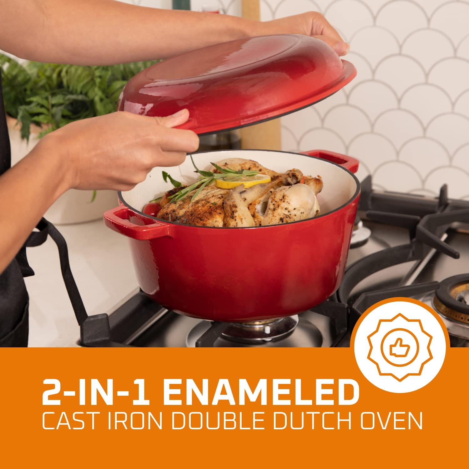 Red Enameled Cast Iron 7-Quart Dutch Oven with Porcelain Lid