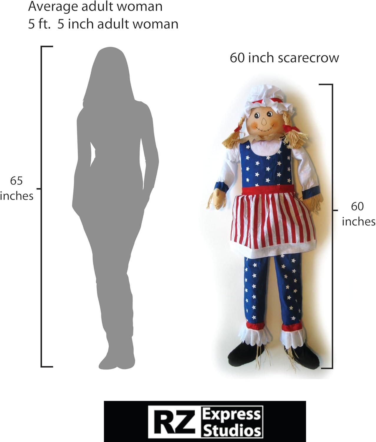 60" Large Sitting Scarecrow Mrs. Uncle Sam Patriotic Americana Fall Decoration 5'