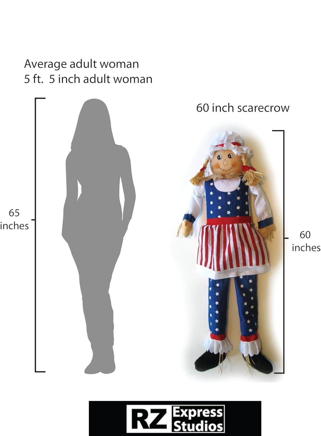 60" Large Sitting Scarecrow Mrs. Uncle Sam Patriotic Americana Fall Decoration 5'
