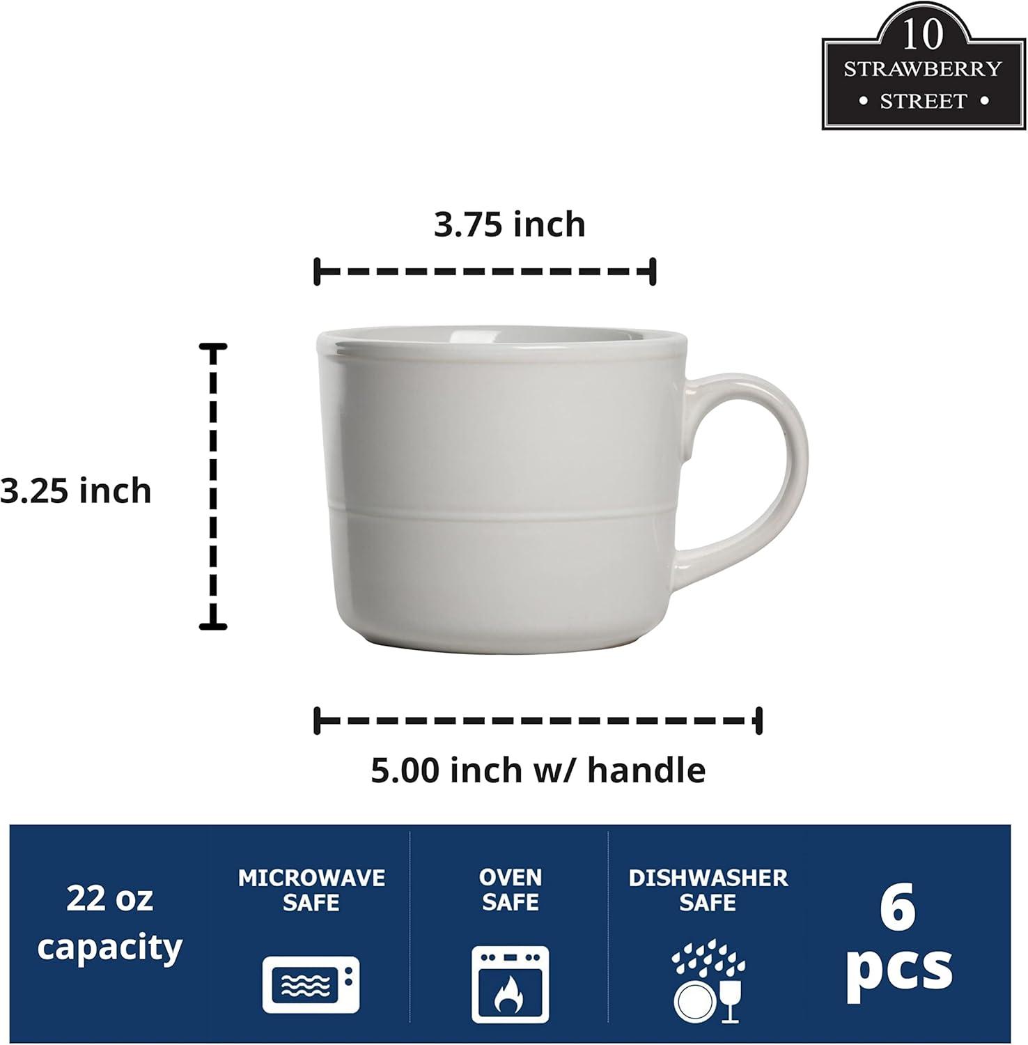 White Ceramic Double Line 3.75"/12 oz Mug Set of 6