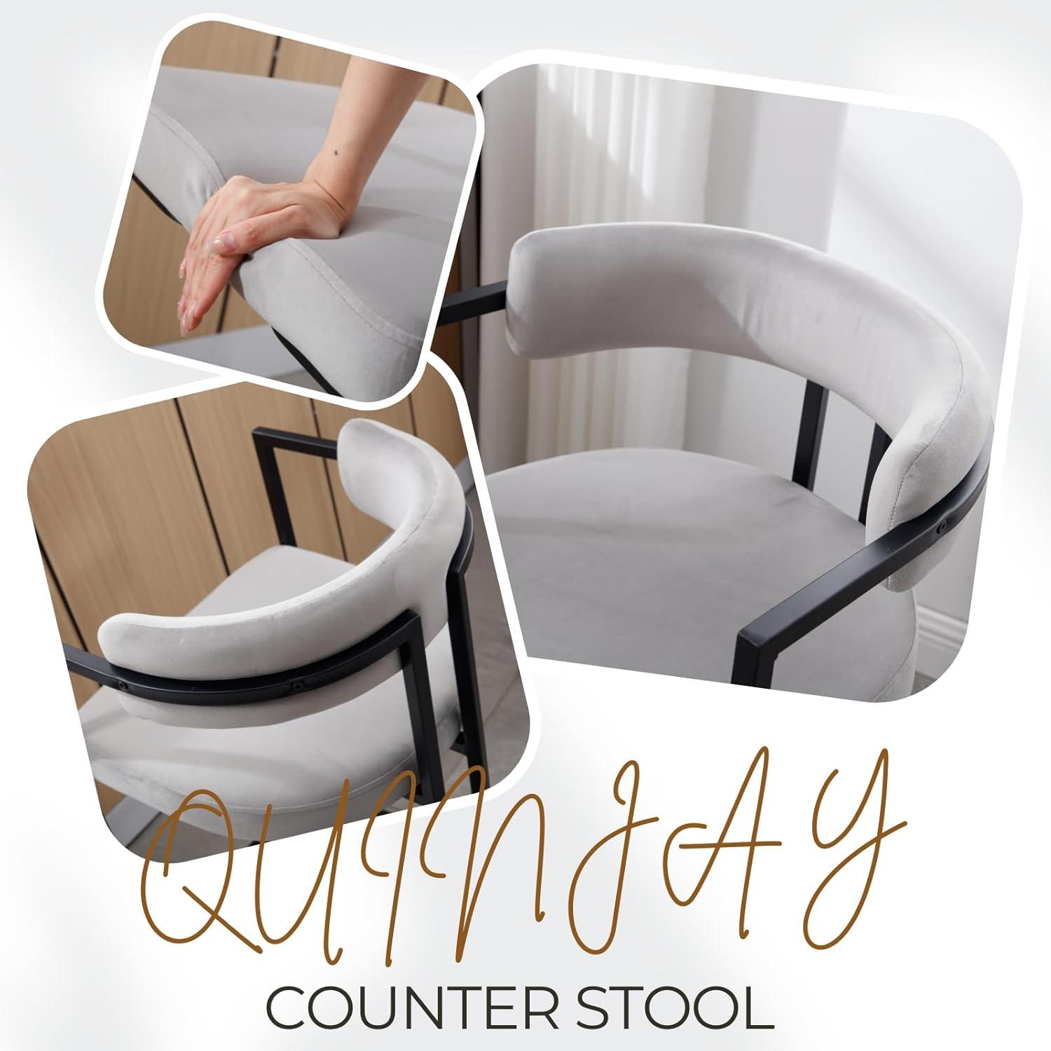 Ivy Bronx Modern Upholstered Hollow Bar Stool With Armrests And Footrests, Barrel High Stools (Set of 2)