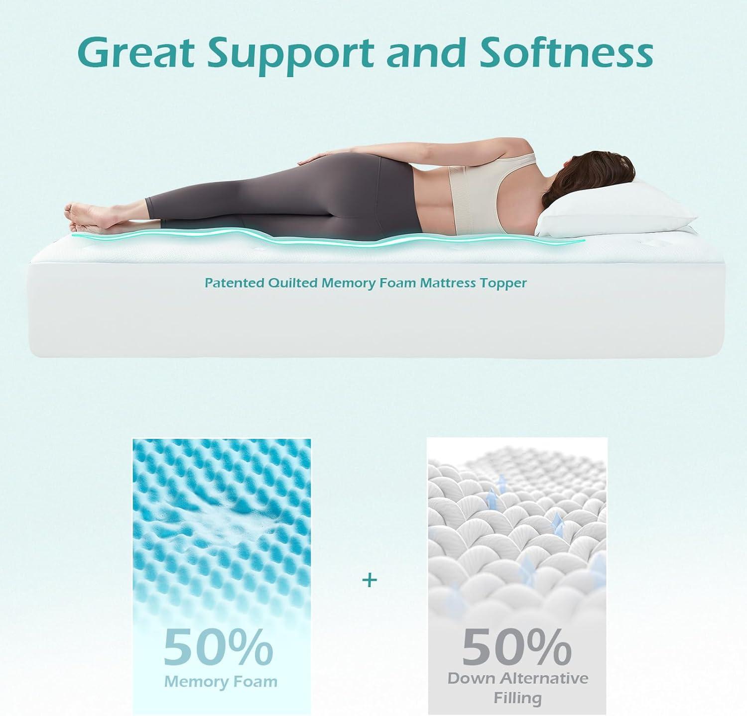 Hansleep Memory Foam Mattress Pad Twin, Pillow Top Mattress Topper Twin for Back Pain Relief with Egg Crate Gel Foam, Breathable Cover with Viscose Made from Bamboo, 39" x 75", White