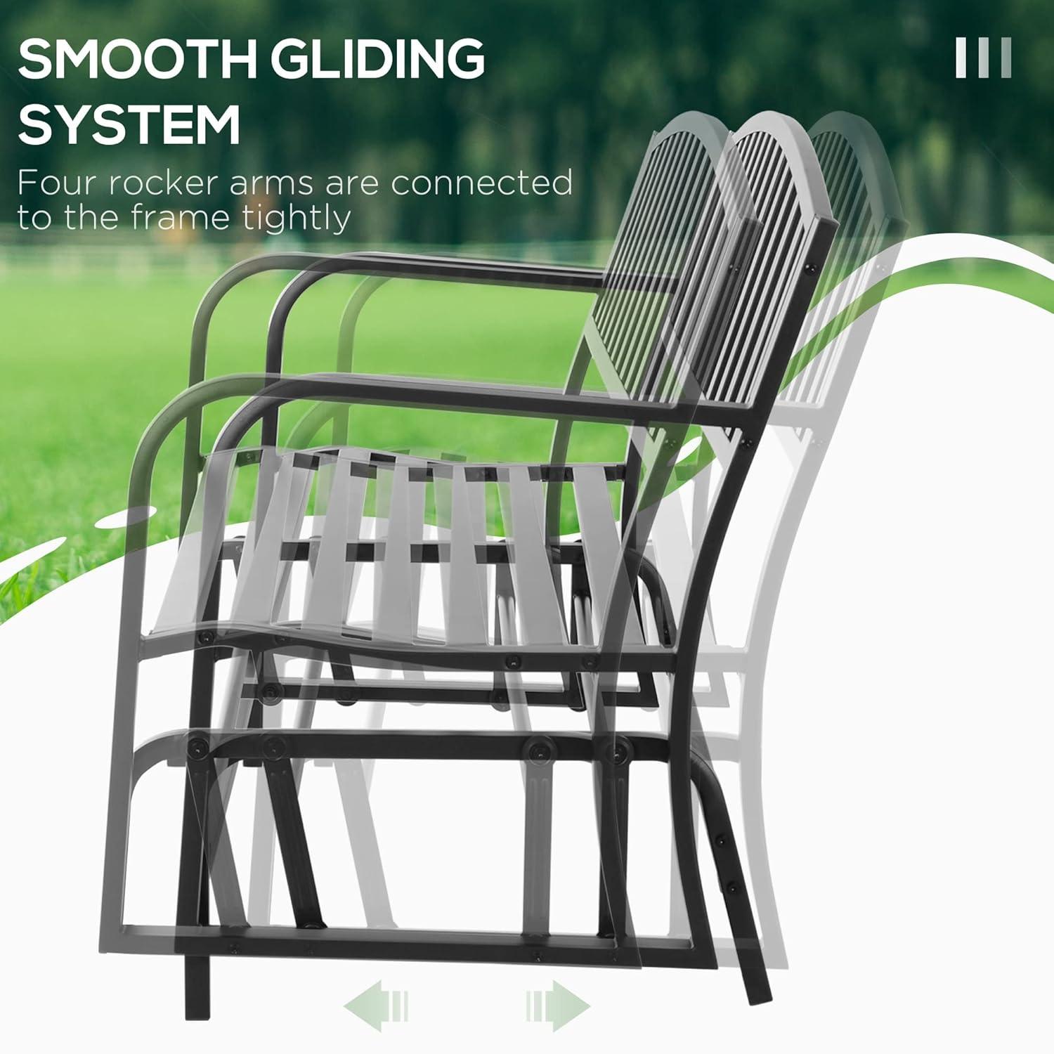 Outsunny Patio Glider Bench Outdoor Swing Rocking Chair Loveseat with Power Coated Steel Frame, Black