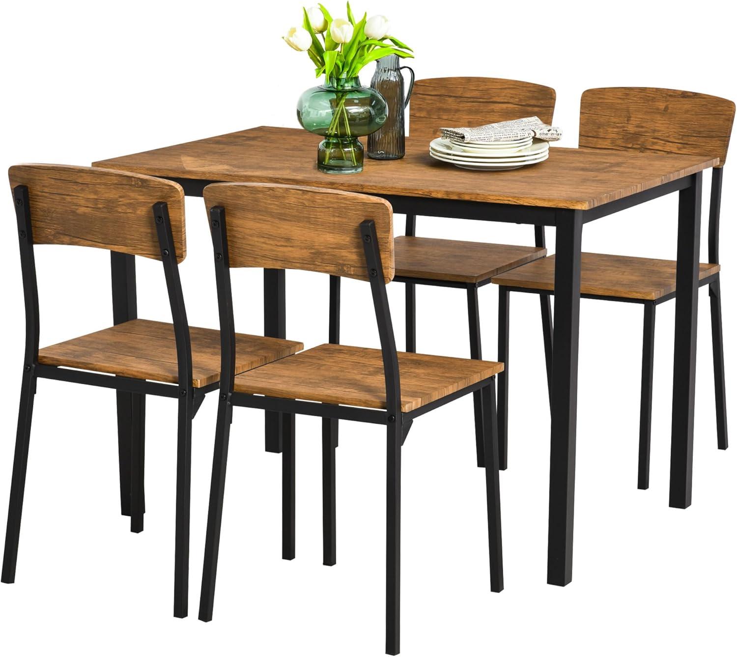 17 Stories 5 Piece Industrial Dining Table Set, Rectangular Kitchen Table And 4 Chairs, Dining Room Set For Small Space