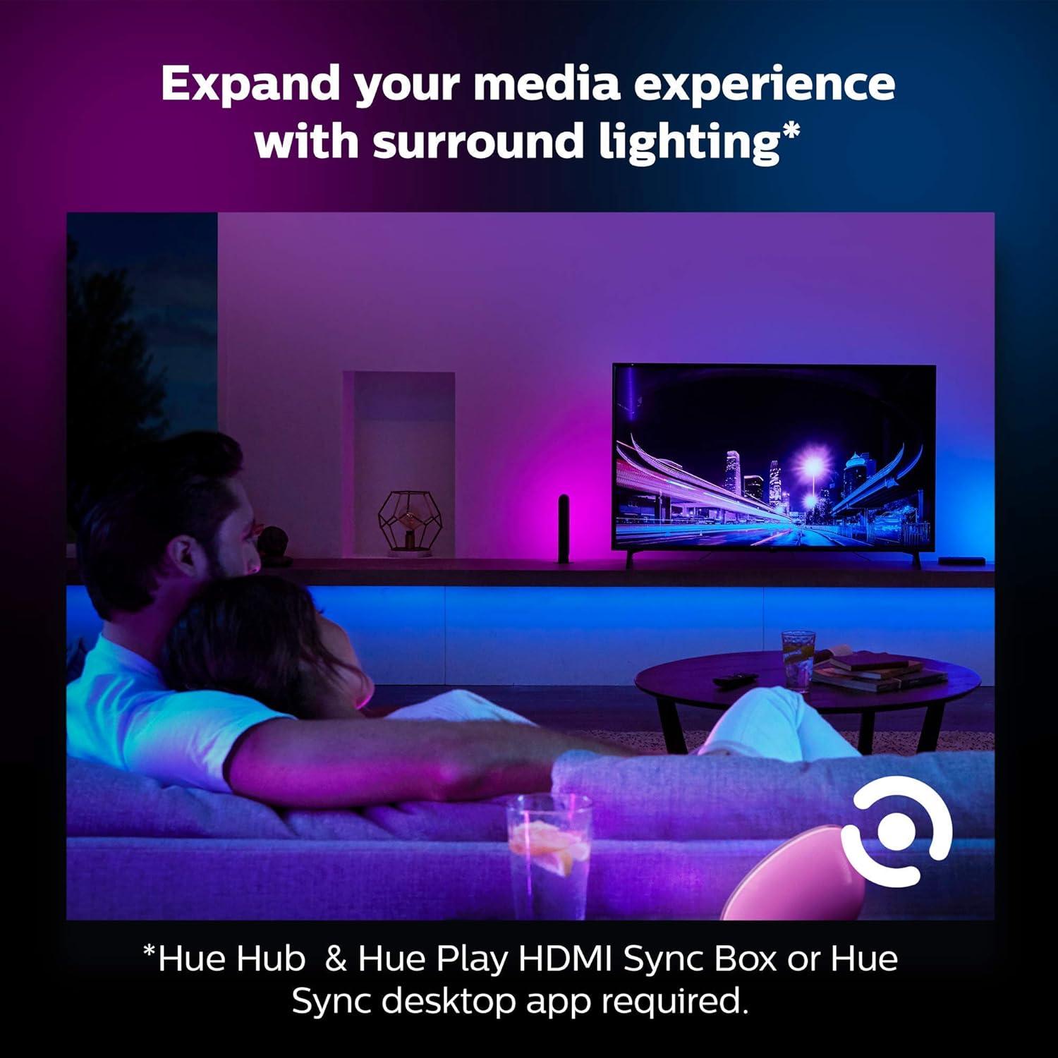Philips Hue White and Color Ambiance Bluetooth Enabled Lightstrip Base Kit: LED, Indoor, Multicolored, Electric, 80" Length