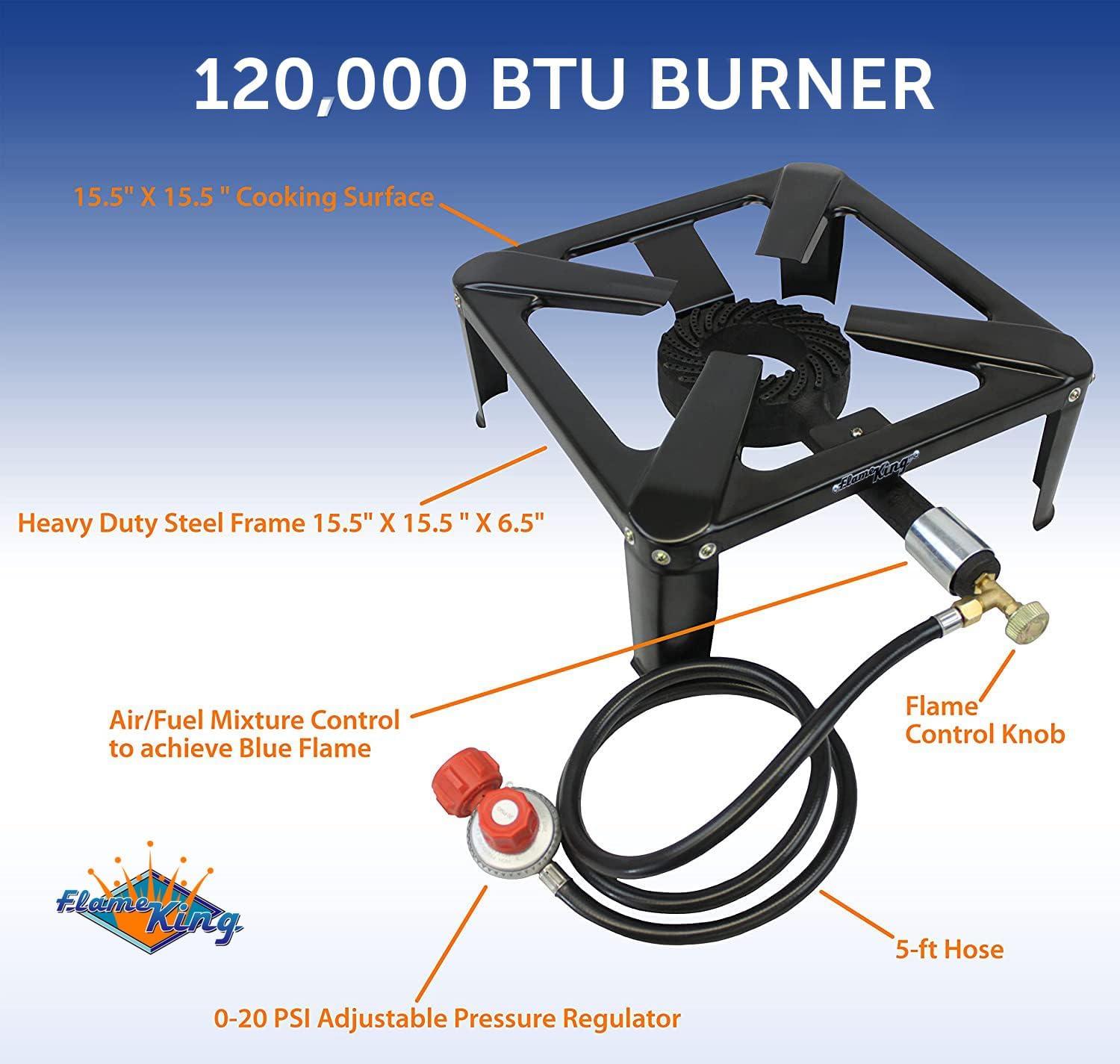 Flame King Portable Gas Stove, Single Burner Propane Stove with QCC1 Type-1 Valve, 120K BTU, 9 lbs