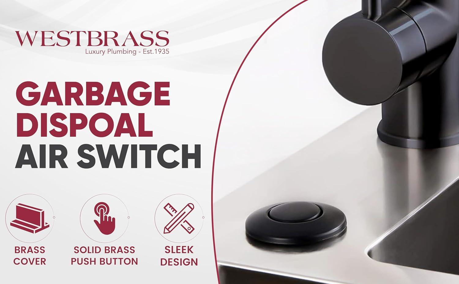 Westbrass Kitchen Sink Waste Disposal Air Switch and Dual Outlet Control Box, Flush Button