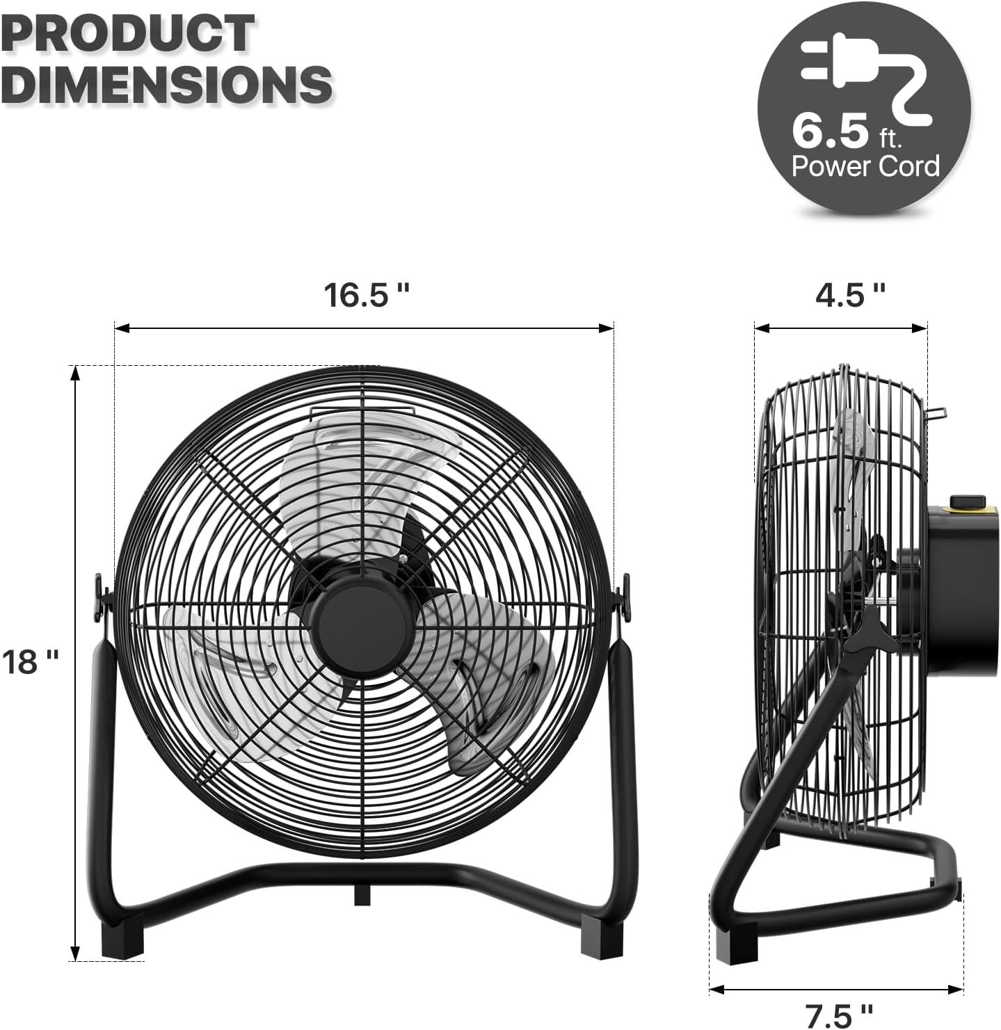 MoNiBloom 14" 3-Speed High Velocity Floor Fan, Heavy Duty Metal Industrial Cradle Floor Fan w/ Adjustable Tilt