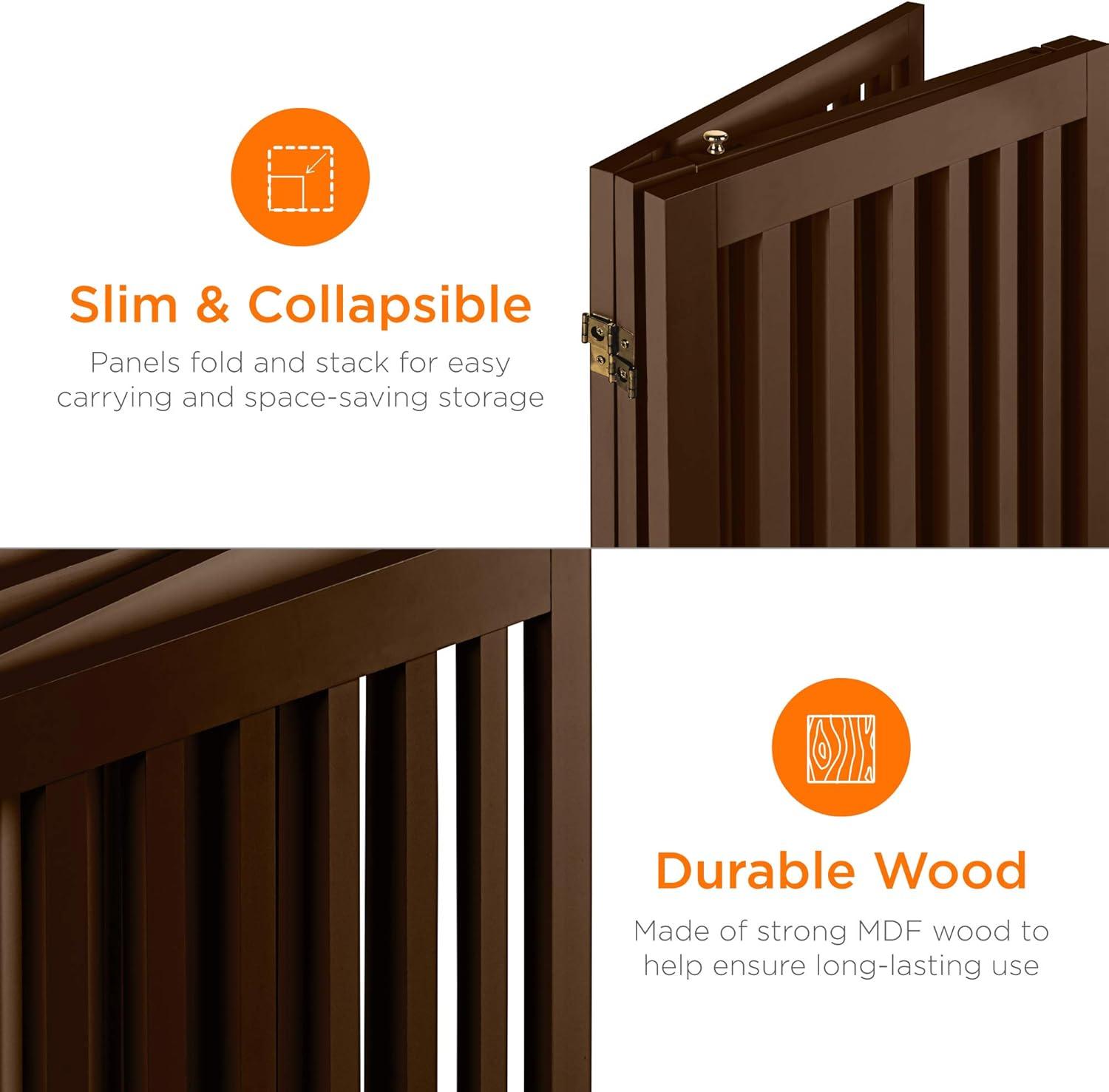 Best Choice Products 31.5in 3-Panel Freestanding Wooden Pet Gate w/ Walk Through Door, Adjustable Pen - Espresso