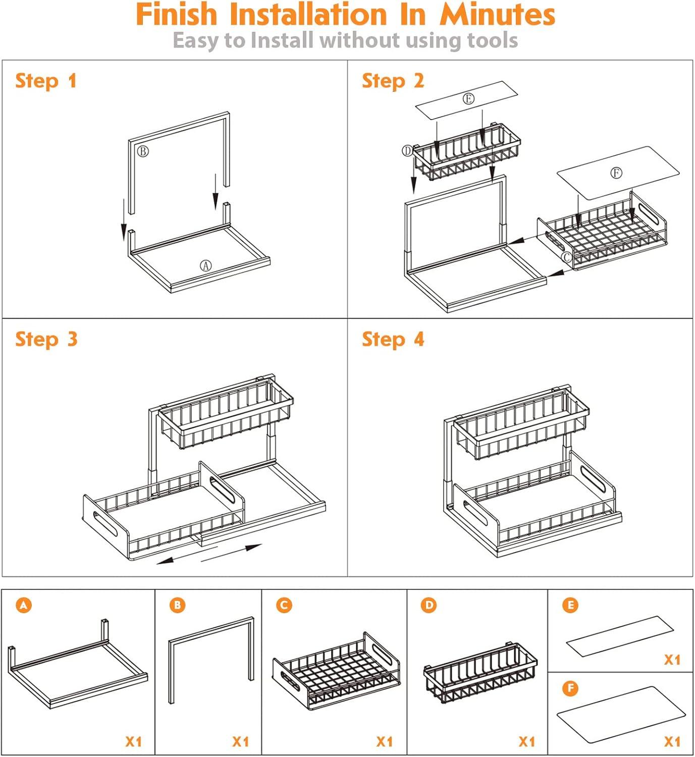 Webetop Under Kitchen Sink Organizers and Storage, 2 Tier Pull Out Cabinet Organizer, Multi-Purpose Sliding Shelf Under Bathroom Drawer- 14.2L x 10.6W x 11H
