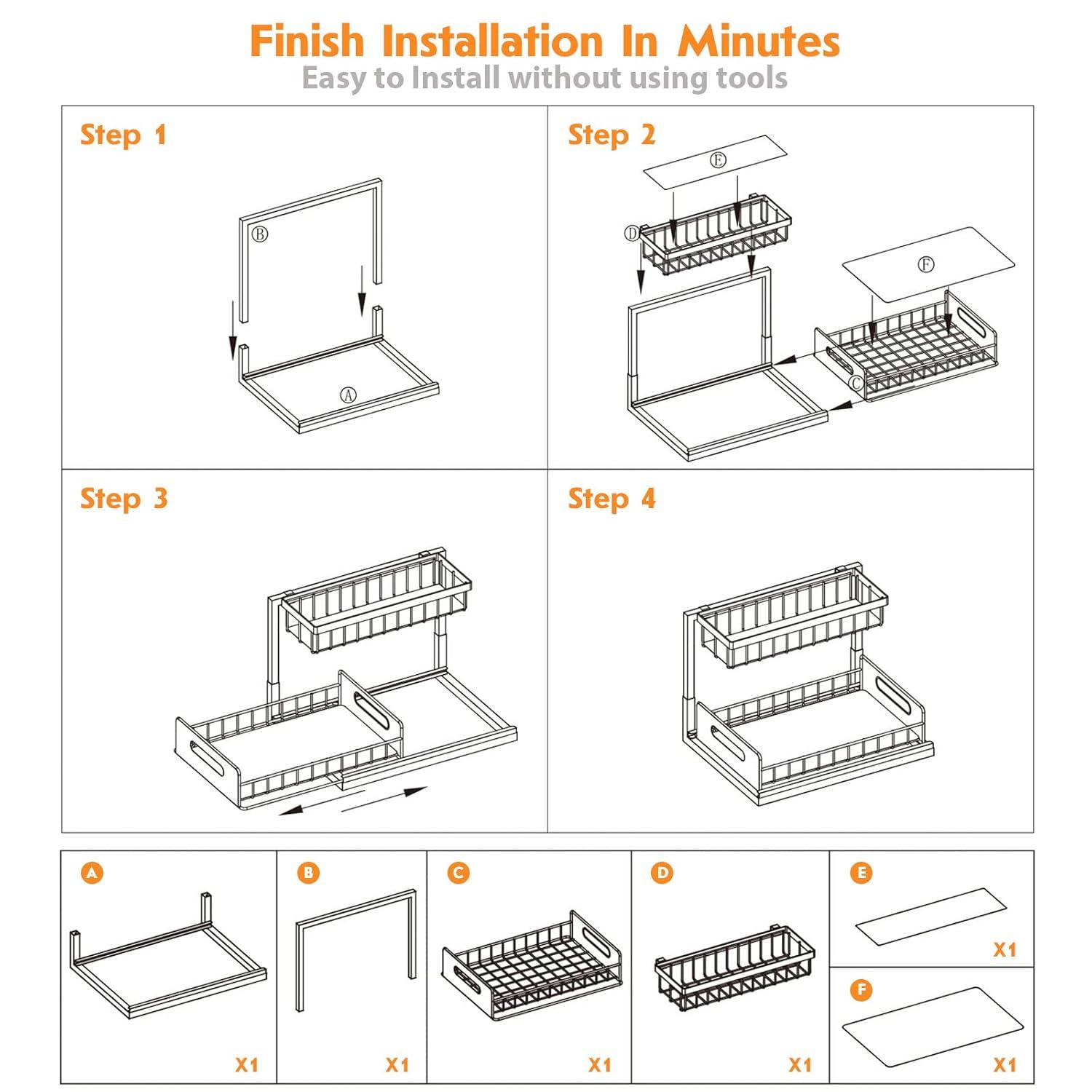 Webetop Under Kitchen Sink Organizers and Storage, 2 Tier Pull Out Cabinet Organizer, Multi-Purpose Sliding Shelf Under Bathroom Drawer- 14.2L x 10.6W x 11H