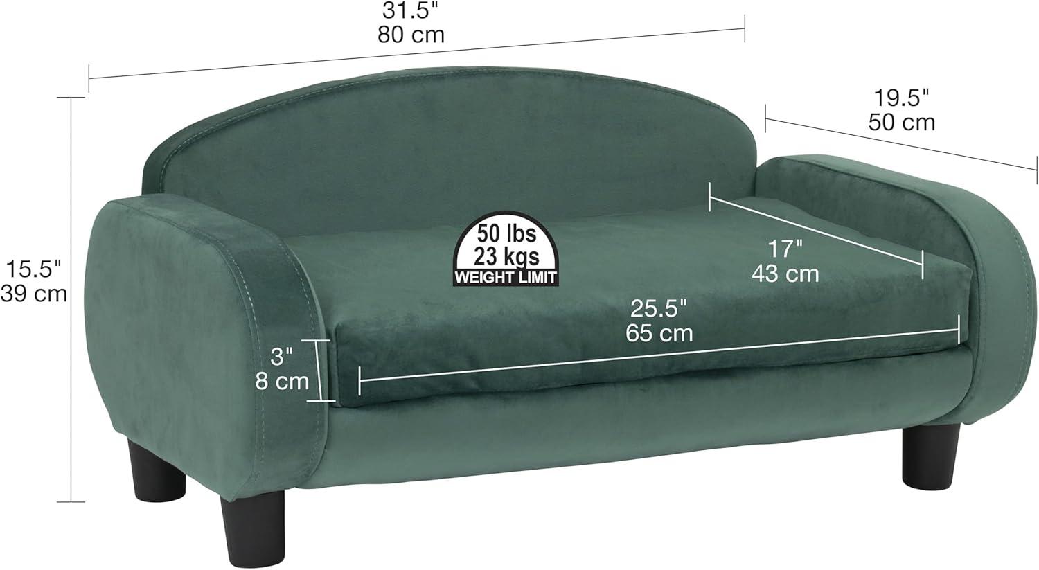 Paws & Purrs Modern Pet Sofa 31.5" Wide Low Back Lounging Bed with Removable Mattress Cover in Espresso / Teal - 61014