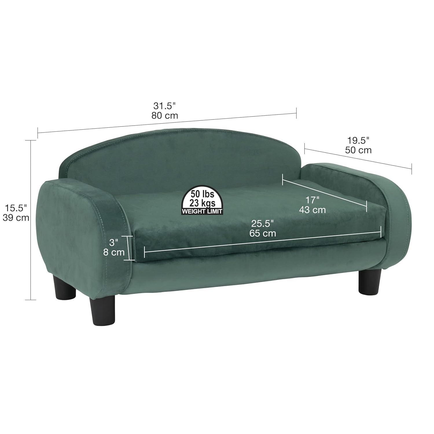 Paws & Purrs Modern Pet Sofa 31.5" Wide Low Back Lounging Bed with Removable Mattress Cover in Espresso / Teal - 61014