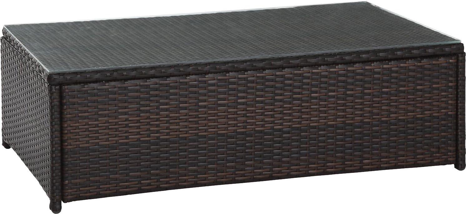 Palm Harbor Outdoor Wicker Coffee Table - Brown - Crosley: Steel Frame, Tempered Glass Top, UV & Weather-Resistant
