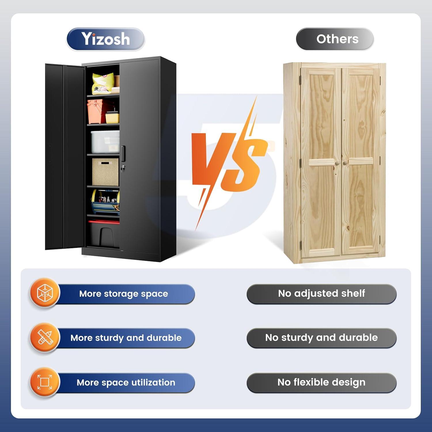 Metal Storage Cabinets with Lock, 71" Garage Storage Cabinet with 2 Door and 5 Adjustable Shelves, Steel Lockable Tool Cabinets for Home, Office, Gym, Garage