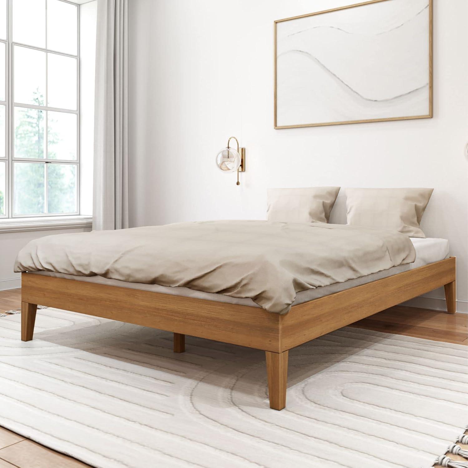 Plank+Beam Solid Wood Queen Platform Bed Frame, Matte Pecan