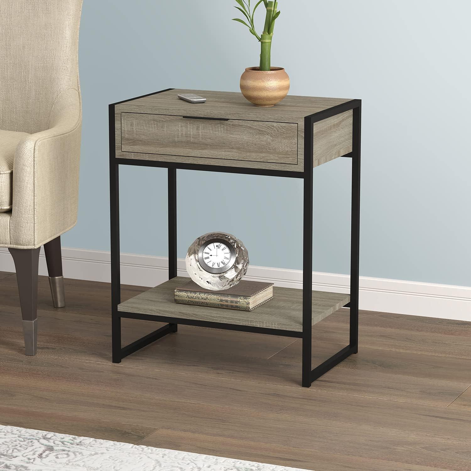 Dark Taupe and Black Metal Rectangular Accent Table with Drawer