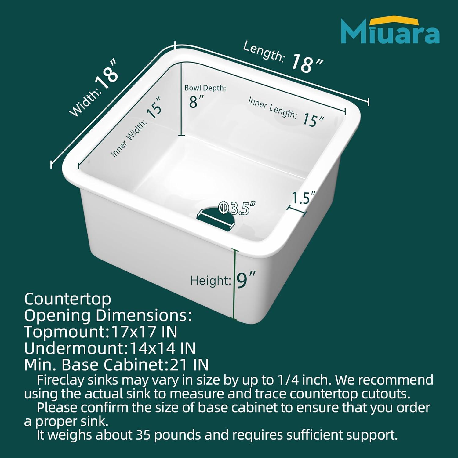 18 Inch Glossy White Fireclay Single Bowl Bar Sink