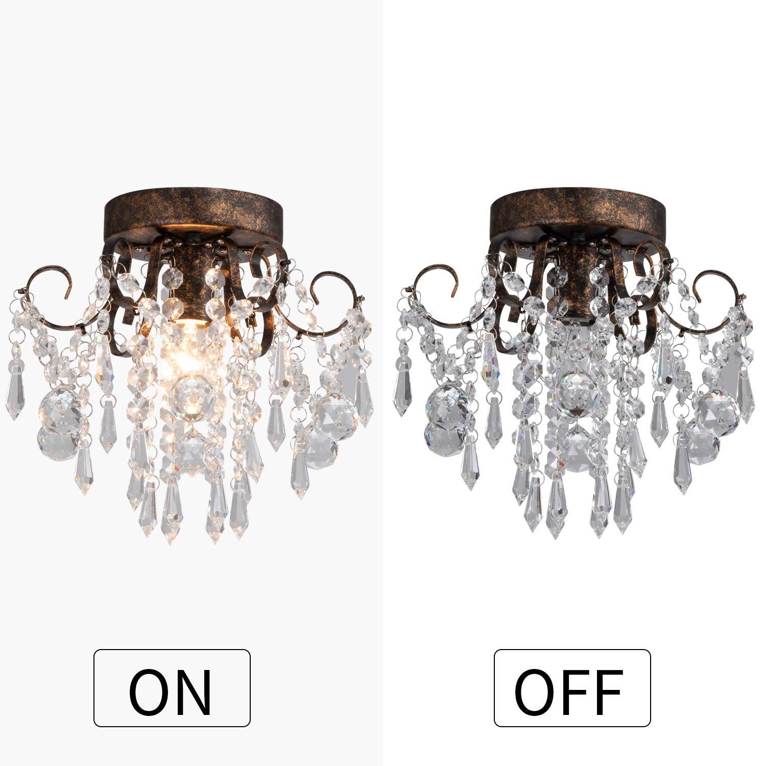 Q&S Small Crystal Ceiling Light Fixture Flush Mount,Black Ceiling Lights Modern Chandelier,Bedroom Hallway Closet Light Fixture,Dia9.5 1 Light.