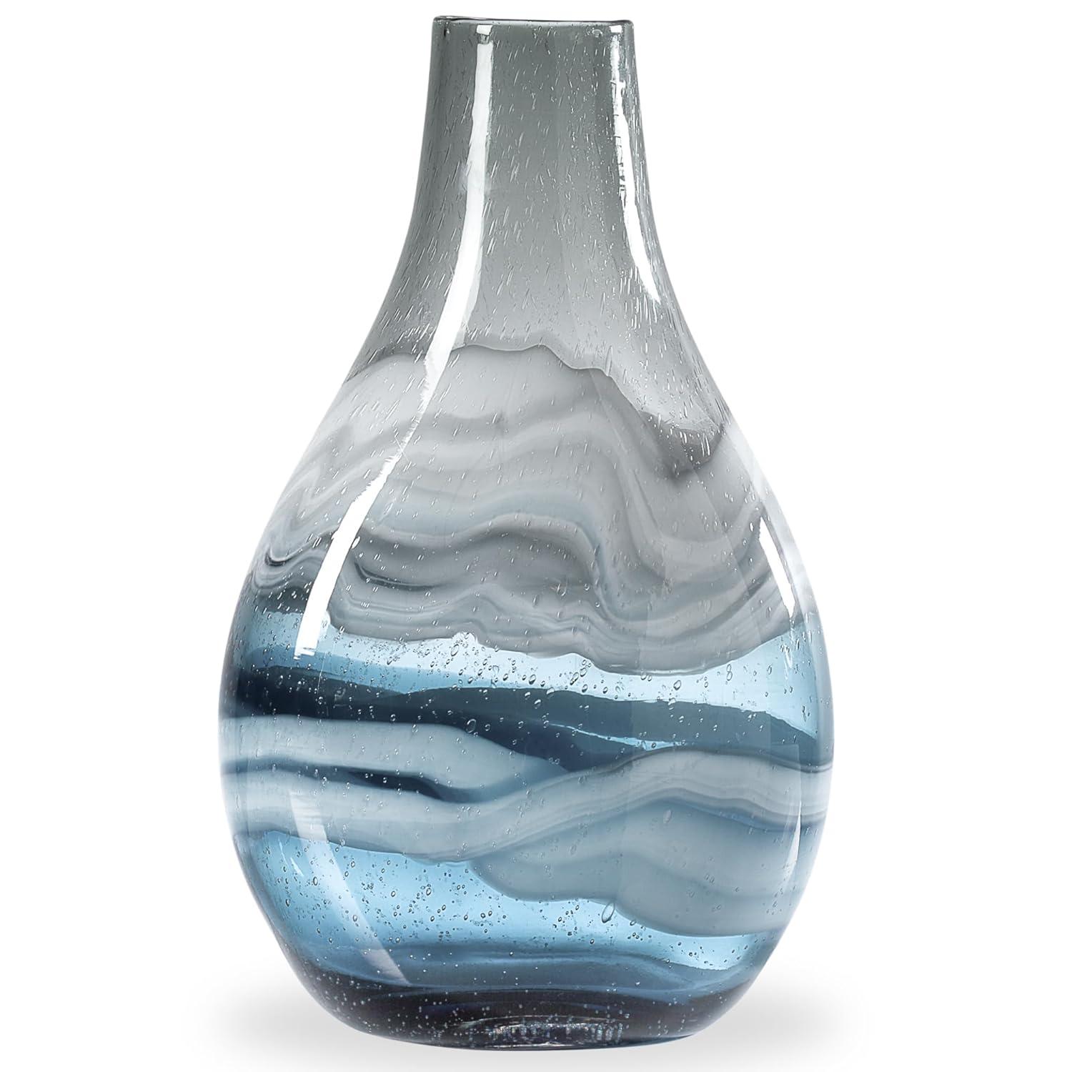 Torre & Tagus Andrea Swirl Glass Tall Bulb Vase - Blue, 14.25"