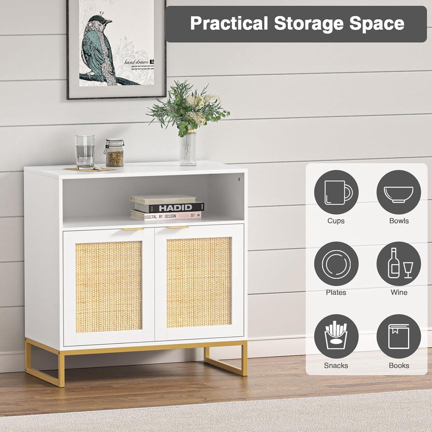 Anmytek  Mid-Century Modern 2-Door Black Buffet Sideboard Accent Storage Cabinet with Adjustable Shelves