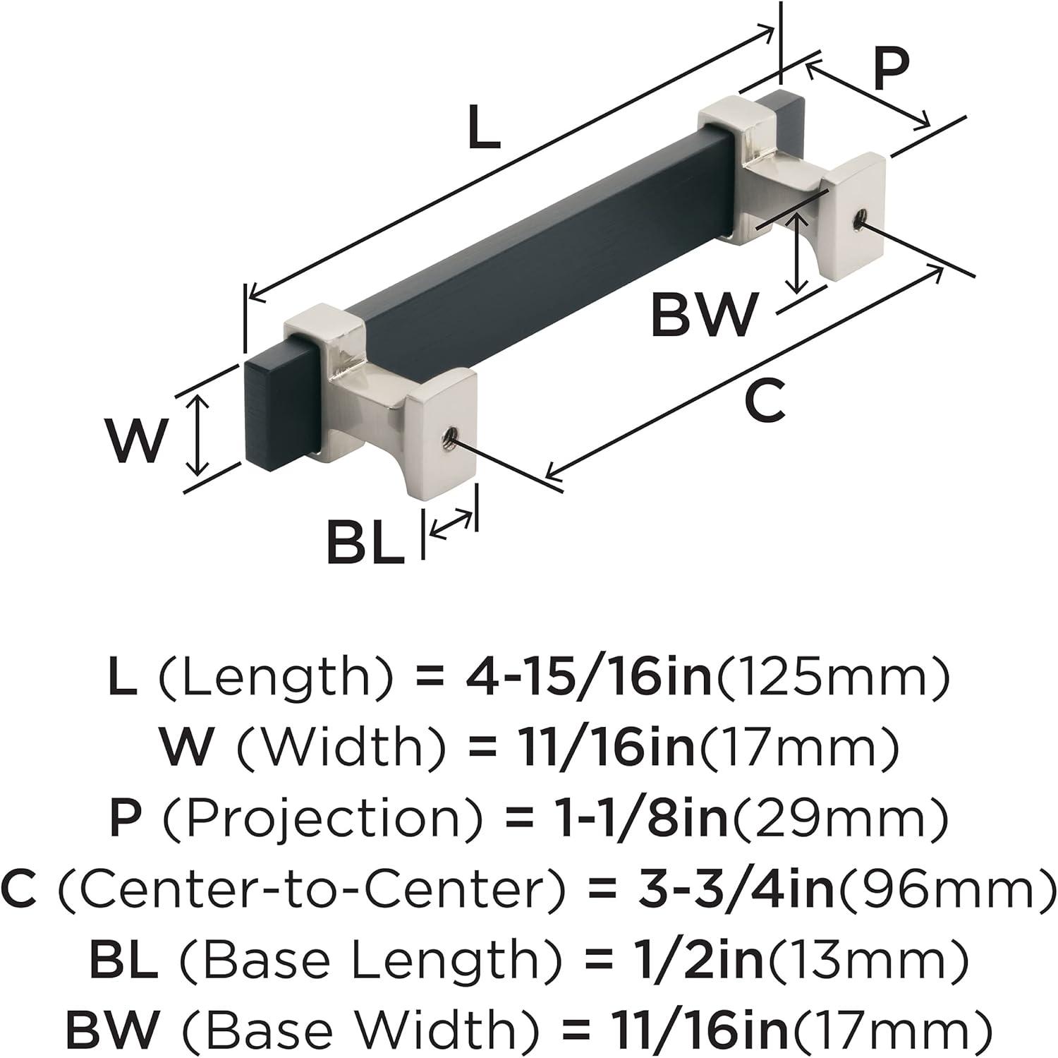 Amerock Overton 3-3/4 inch (96mm) Center-to-Center Brushed Matte Black/Satin Nickel Cabinet Pull