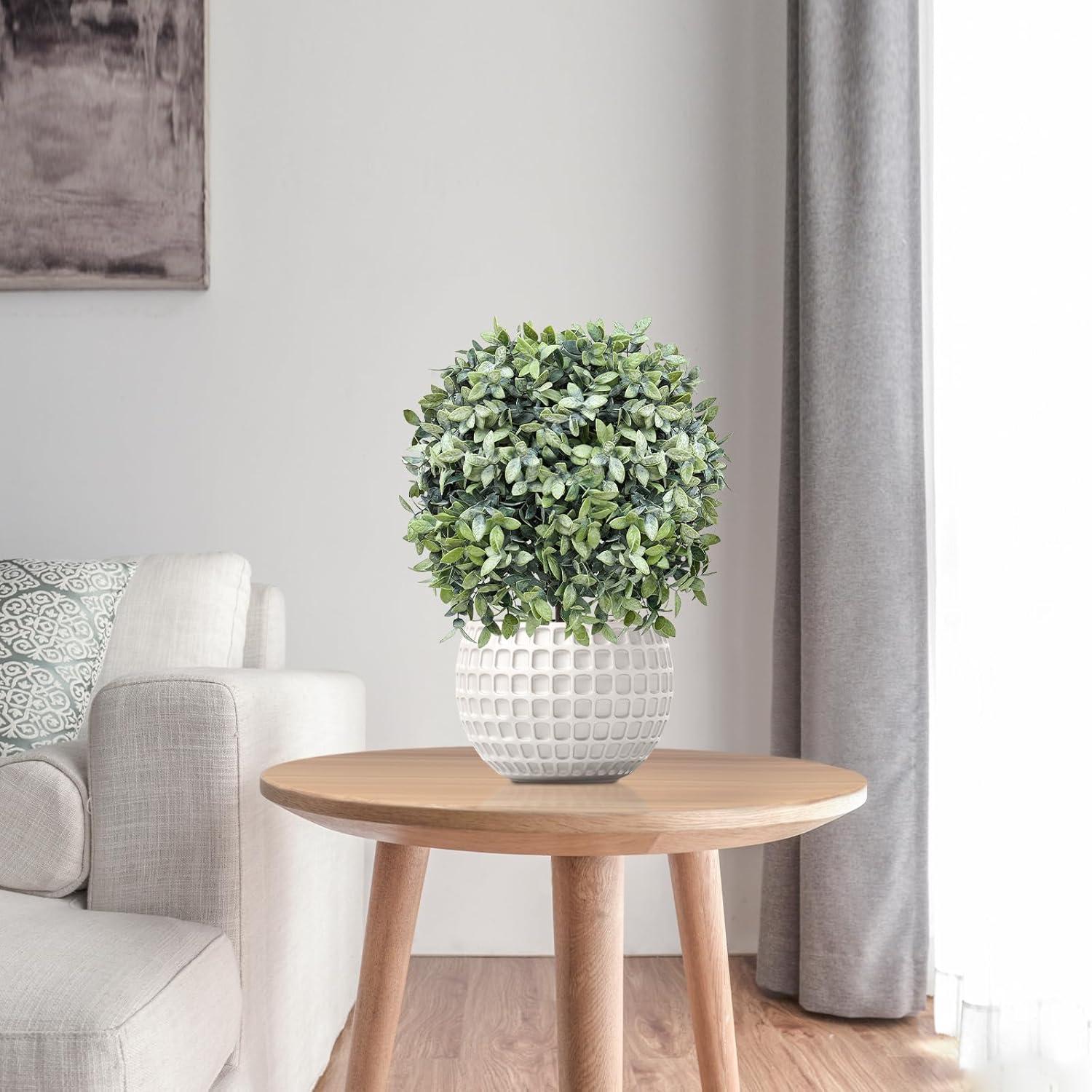 22’’ Faux Boxwood Topiary Ball Tree Set of 2, Artificial Plants Outdoor Weather Resistant, Cement-Filled Potted Bushes, Evergreen Topiary Trees Artificial for Porch Decoration Indoor Outdoor