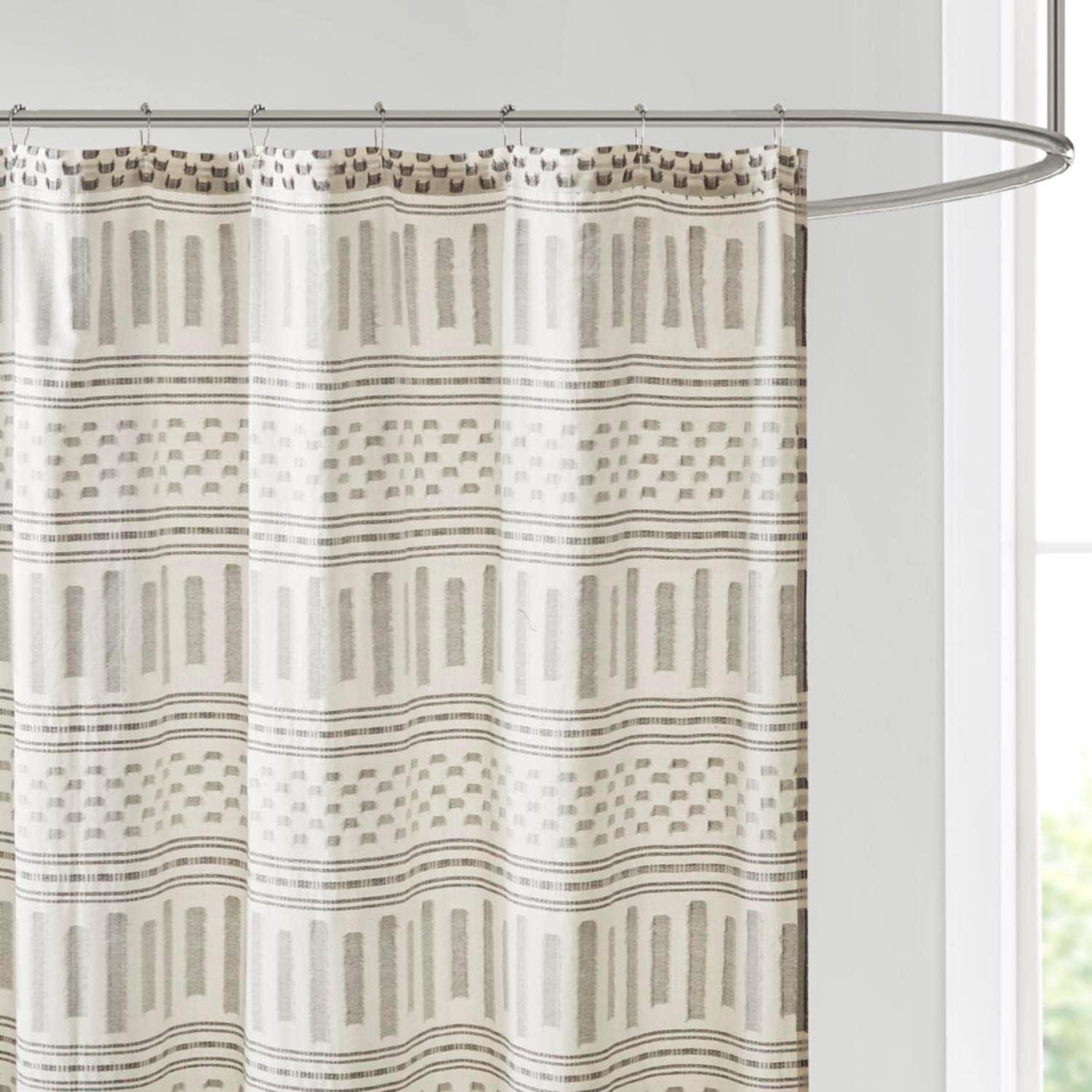 72"x72" Rhea Cotton Jacquard Shower Curtain Ivory/Charcoal - Ink+Ivy