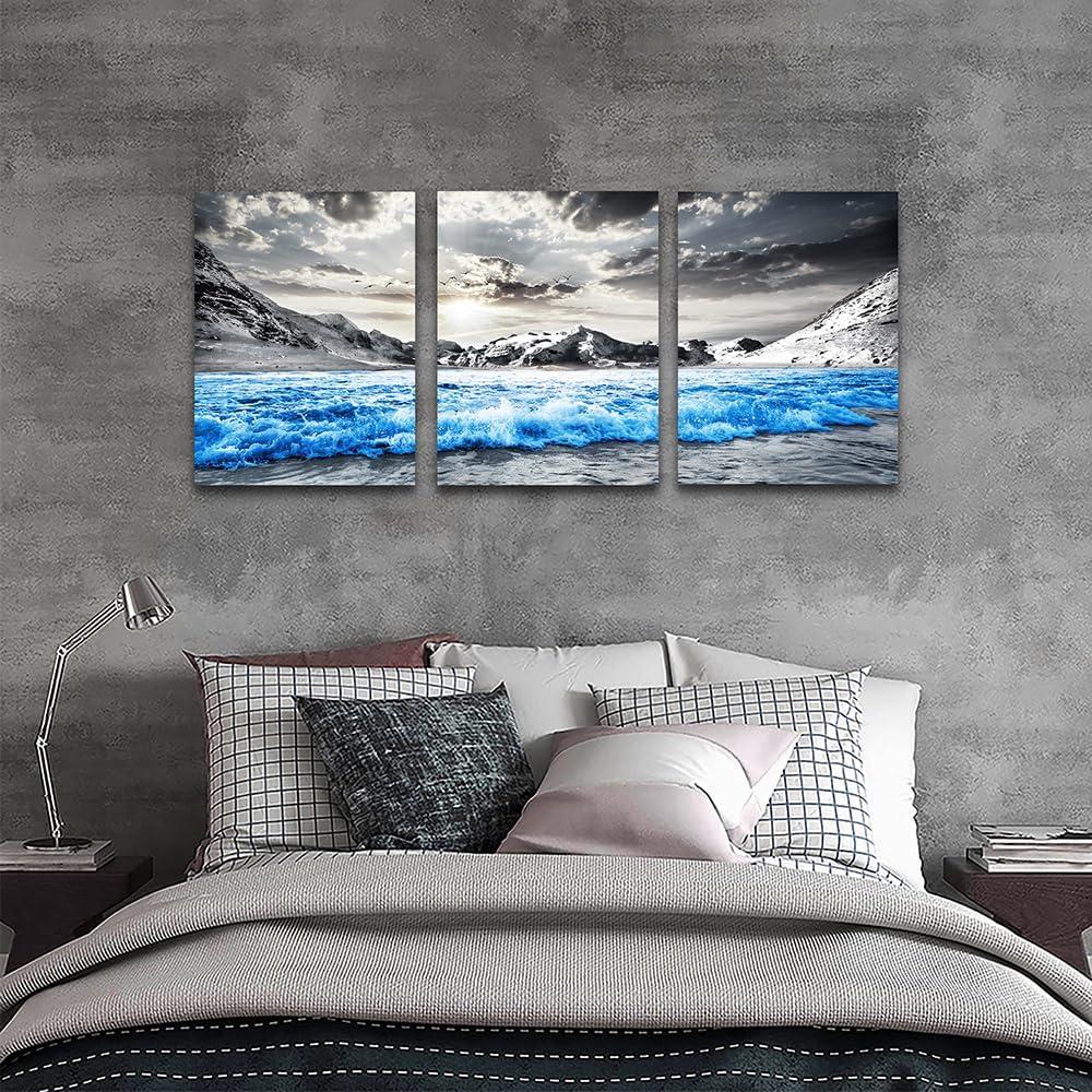 SERIMINO Beach Canvas Wall Art for Living Room, Blue Coastal Wall Decor for Bedroom, Seaside Pictures for Bathroom Wall Decoration, Ocean Painting Set for Office, Home Decor for Wall