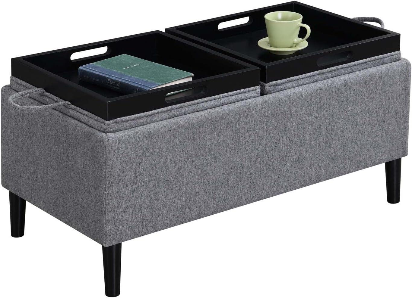 Convenience Concepts Designs4Comfort Magnolia Storage Ottoman w/ Reversible Trays, Soft Gray Fabric