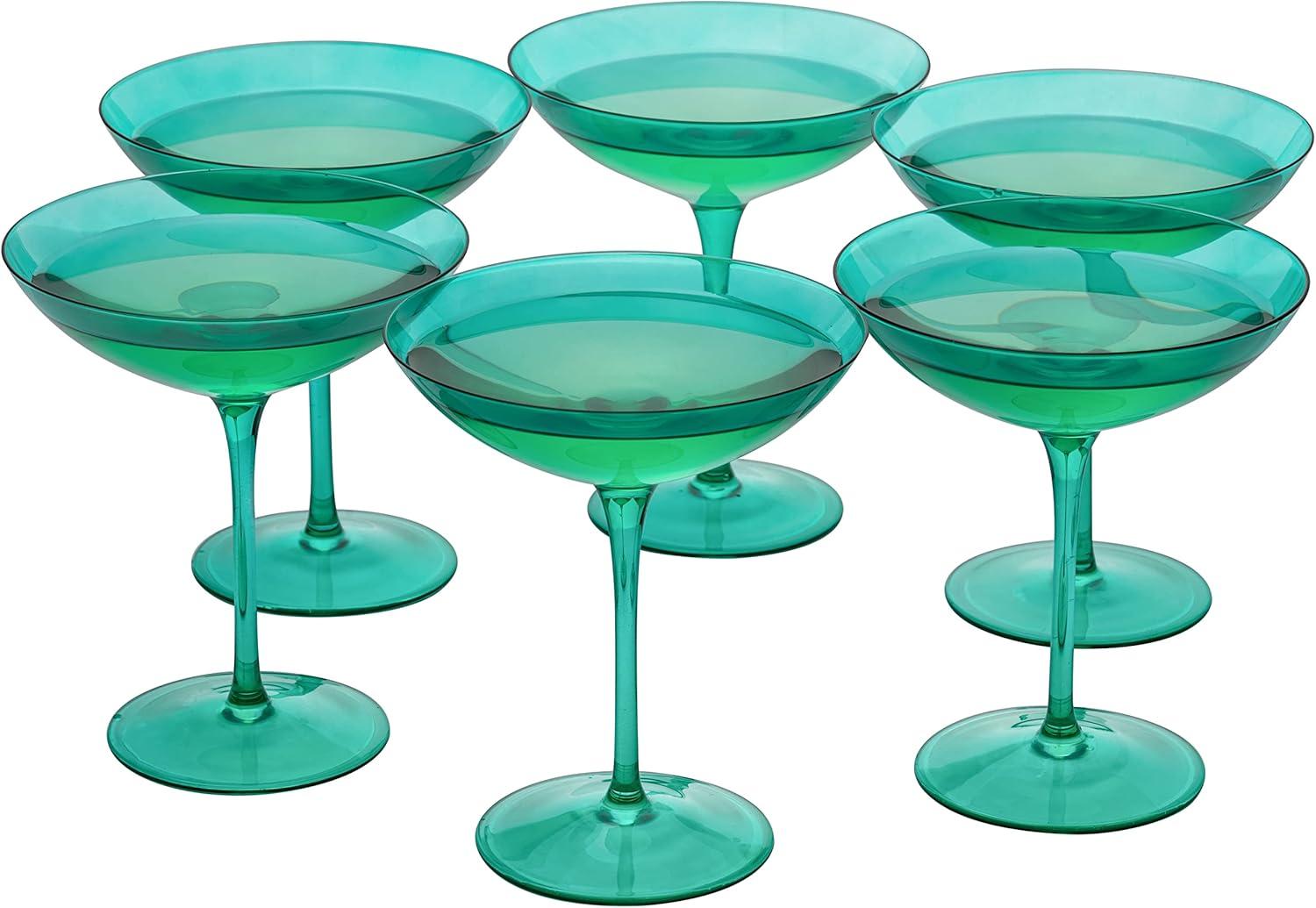 The Wine Savant Teal Colored Champagne & Cocktail Glasses, Beautiful Addition to Home Bar with a Unique Style & Decor - 6 pk