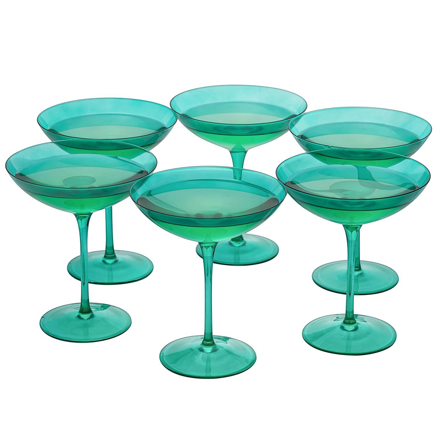 The Wine Savant Teal Colored Champagne & Cocktail Glasses, Beautiful Addition to Home Bar with a Unique Style & Decor - 6 pk