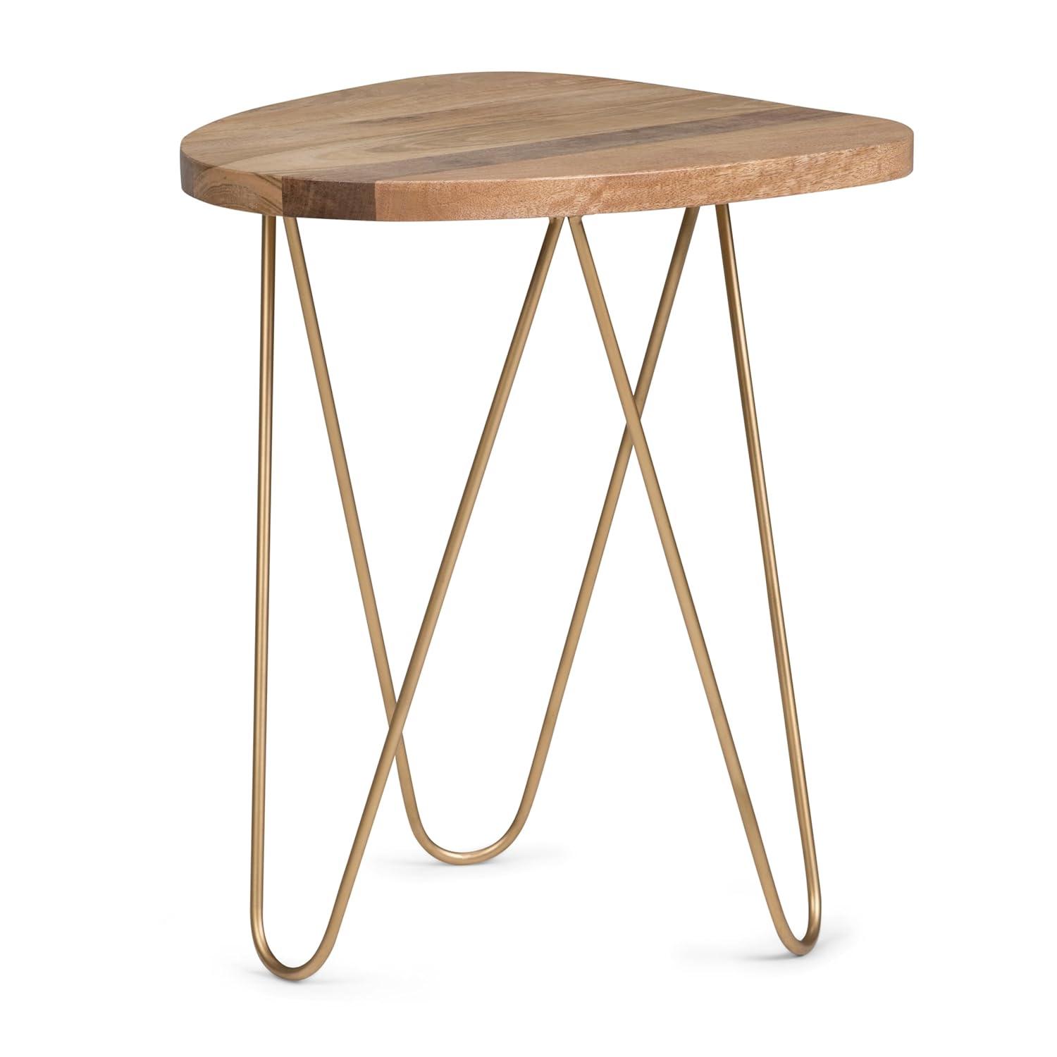 Simpli Home Patrice Solid Mango Wood Mid-Century Modern End Table with Unique Shaped Top and Hairpin Legs