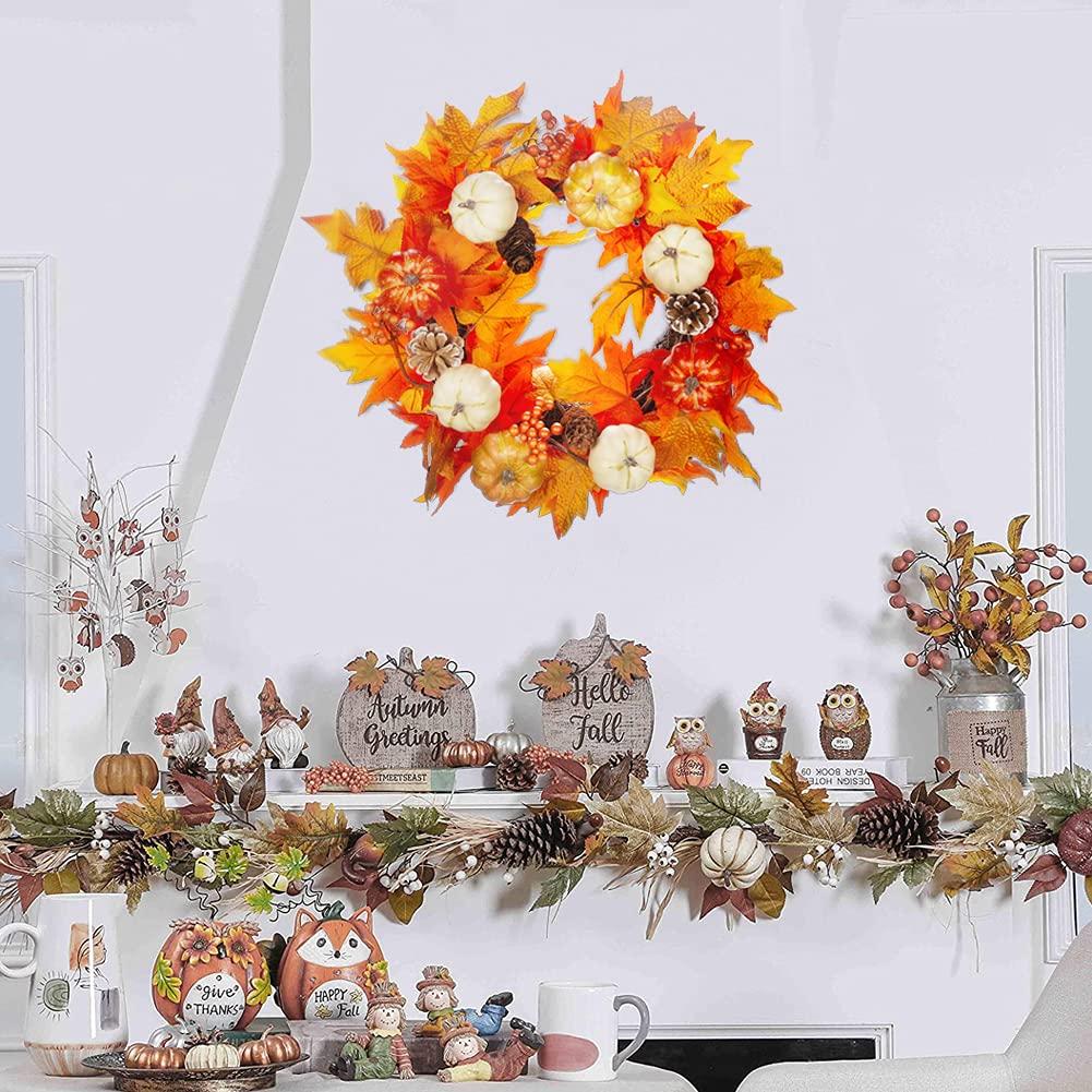 Fall Wreath 20’’ Autumn Front Door Wreath Harvest Wreath with Sunflower Pumpkins Berries Maple Leaves Daisies for Outside Indoor Home Wall Festival Thanksgiving Autumn Farmhouse Decor