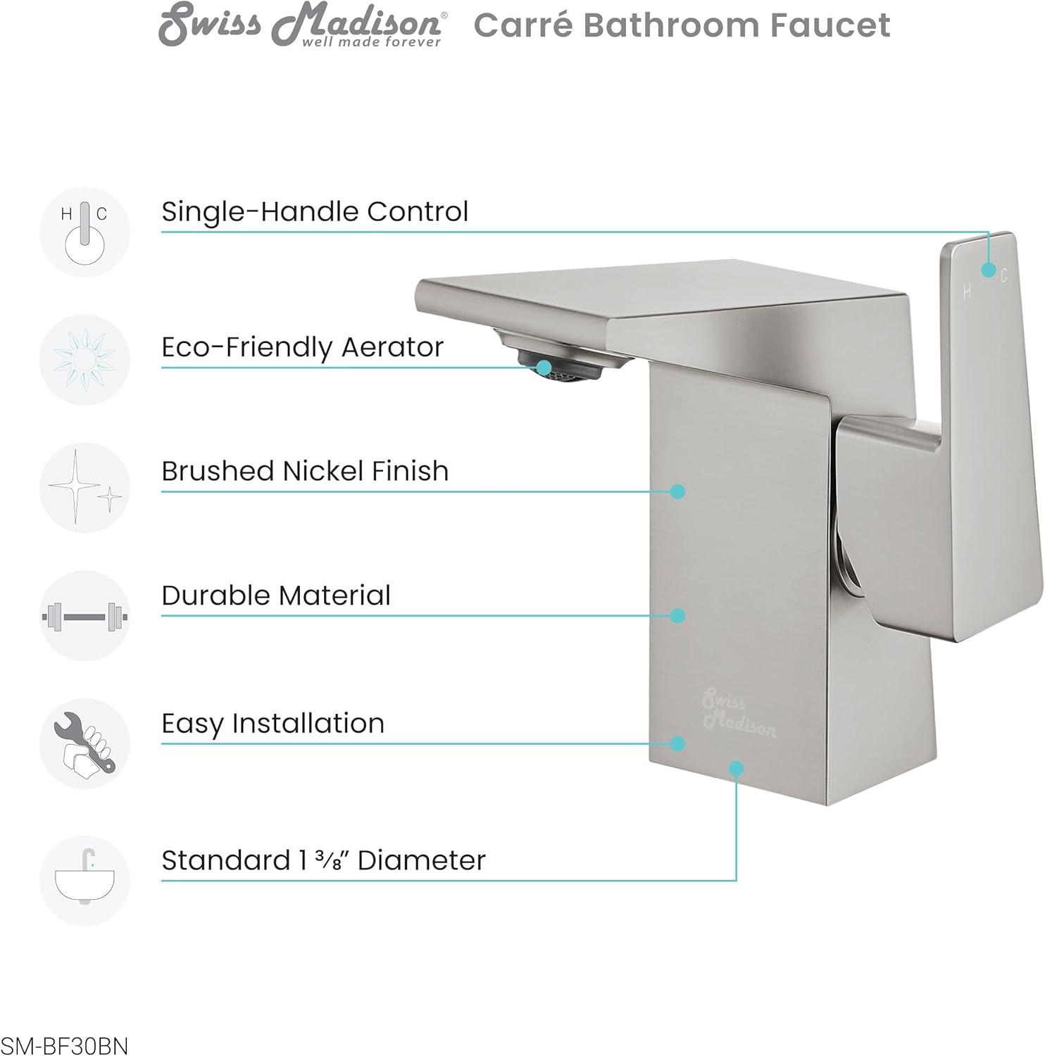 Carre Single Hole, Single-Handle, Bathroom Faucet in Brushed Nickel