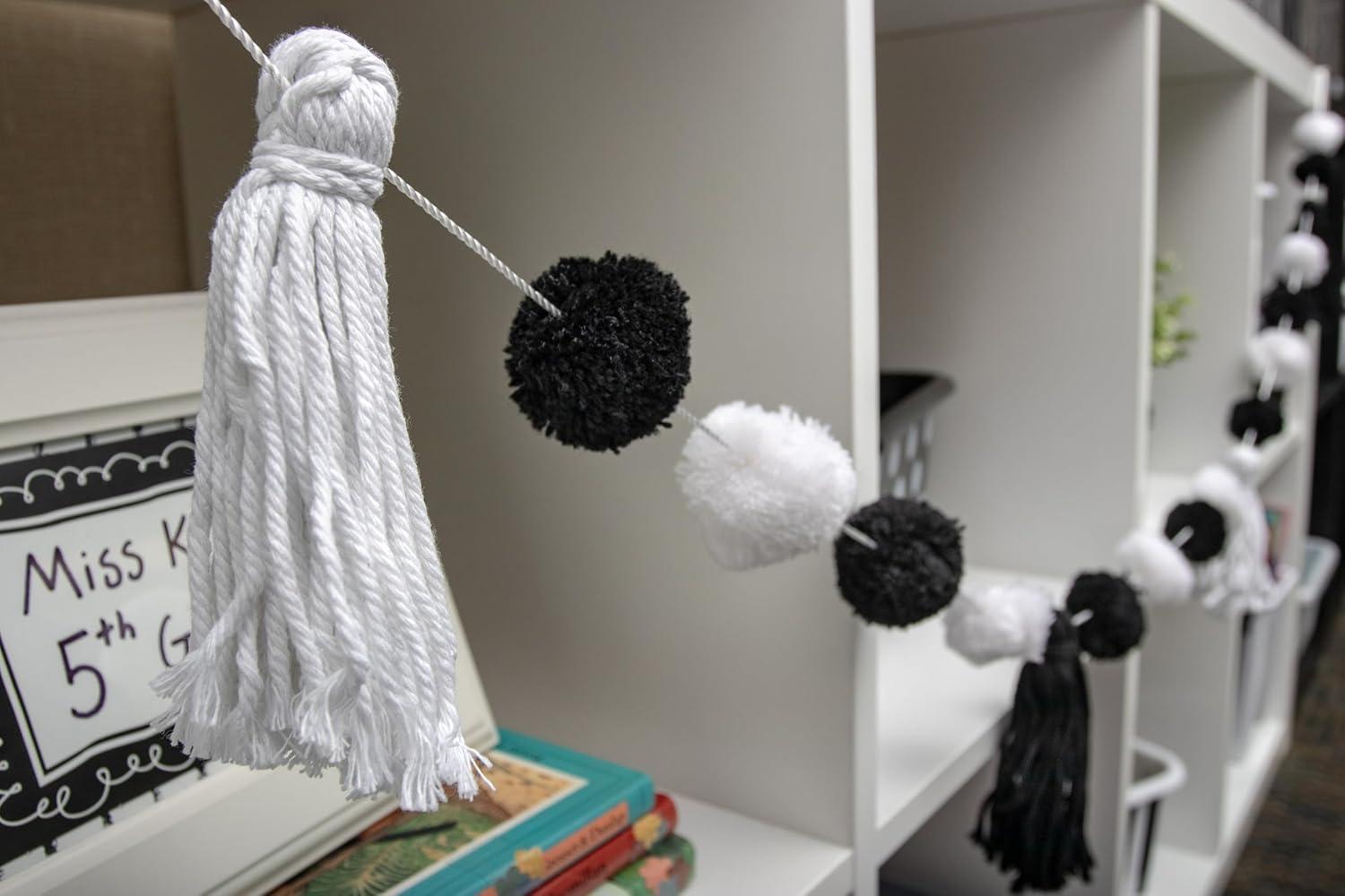 Black and White Pom-Poms and Tassels Party Garland