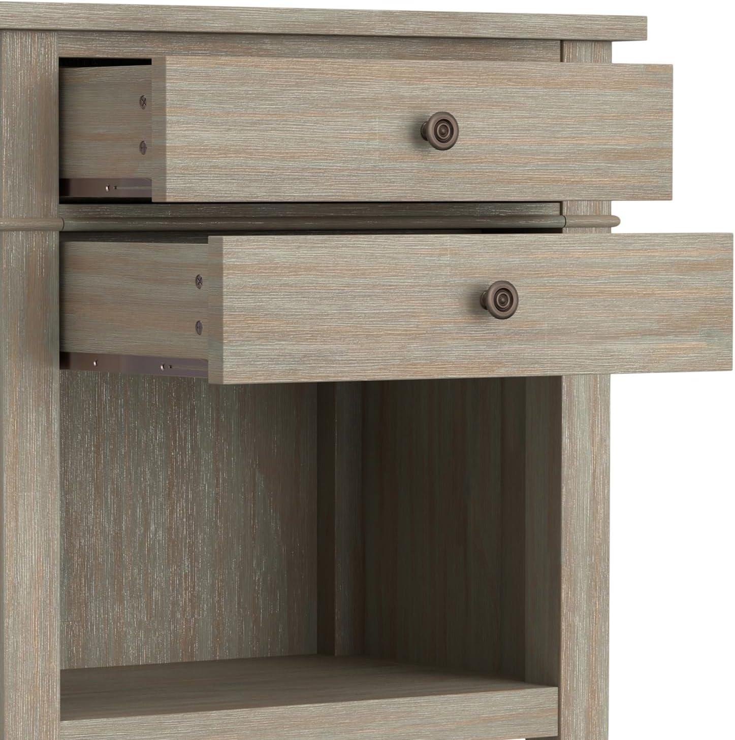 Simpli Home Carlton Solid Wood Bedside Table In Distressed Grey