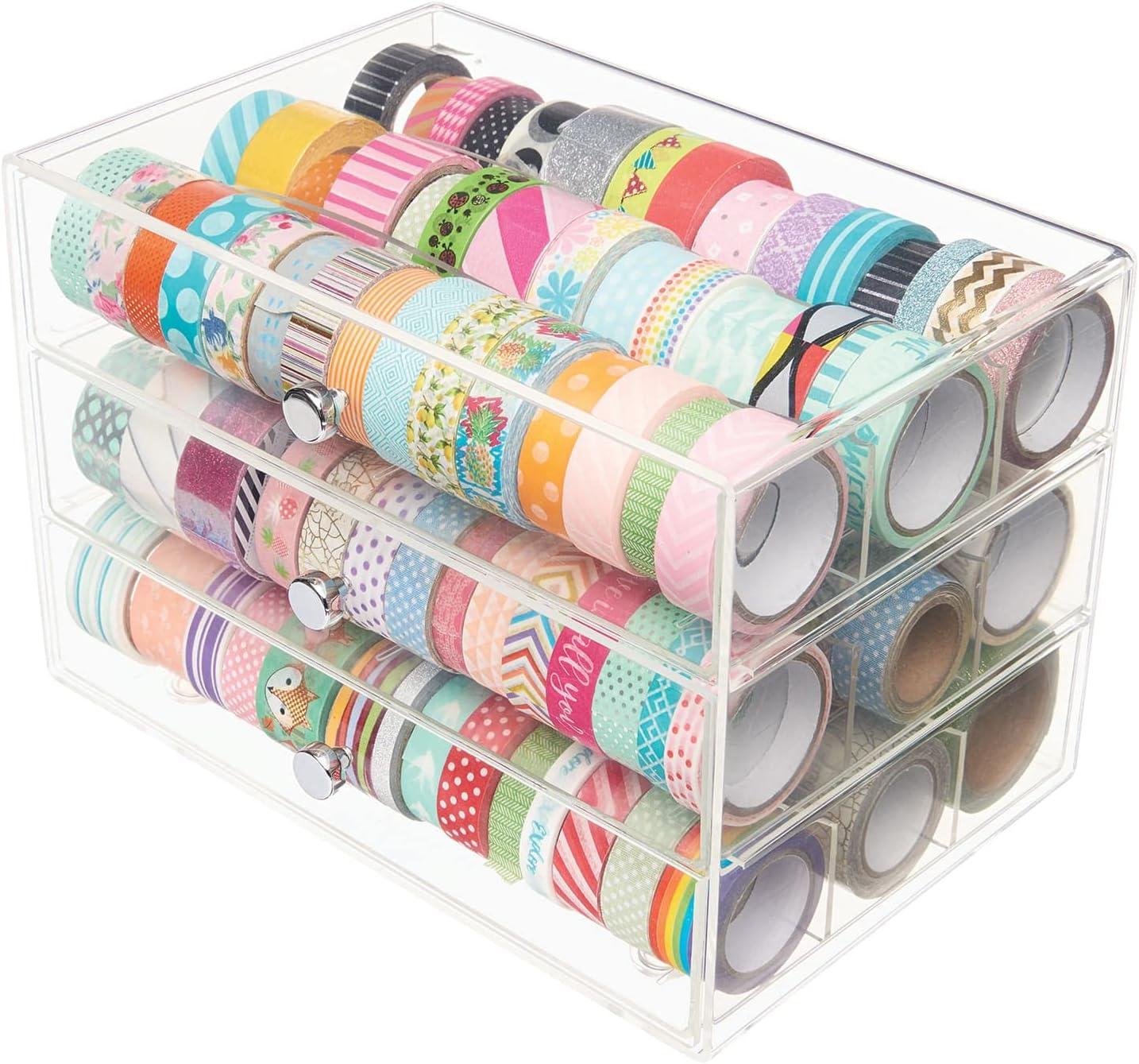 Clear Three-Drawer Washi Tape Storage Organizer