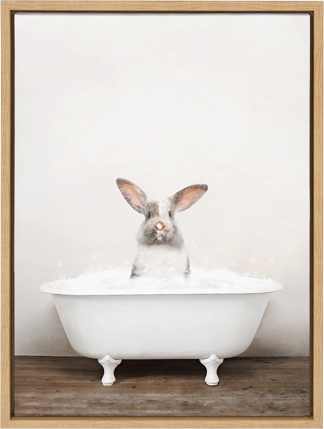 18" x 24" Sylvie Bunny in Rustic Bath Framed Canvas by Amy Peterson - Kate & Laurel All Things Decor