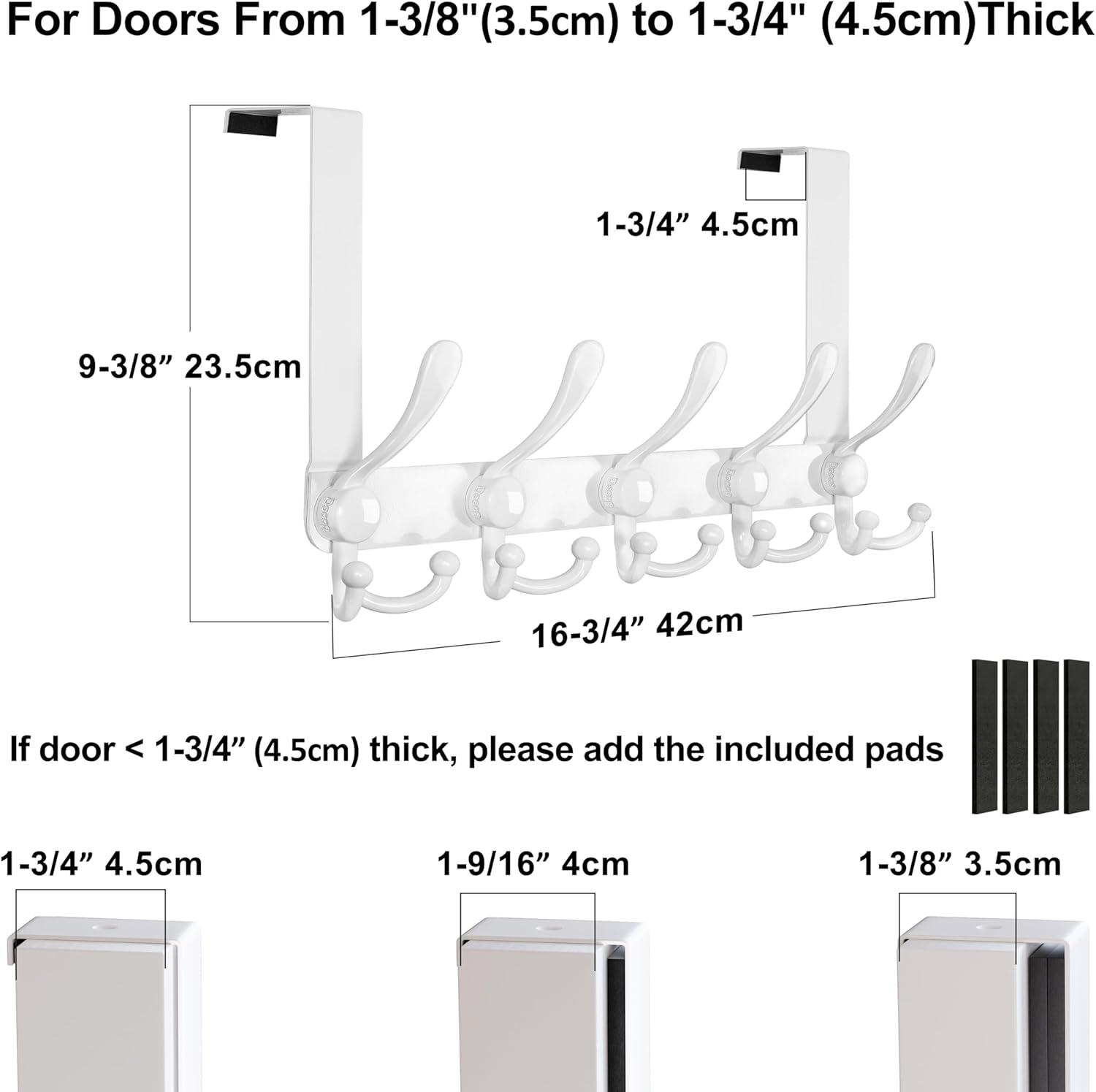 Heavy Duty White Stainless Steel Over the Door Hanger with 5 Hooks